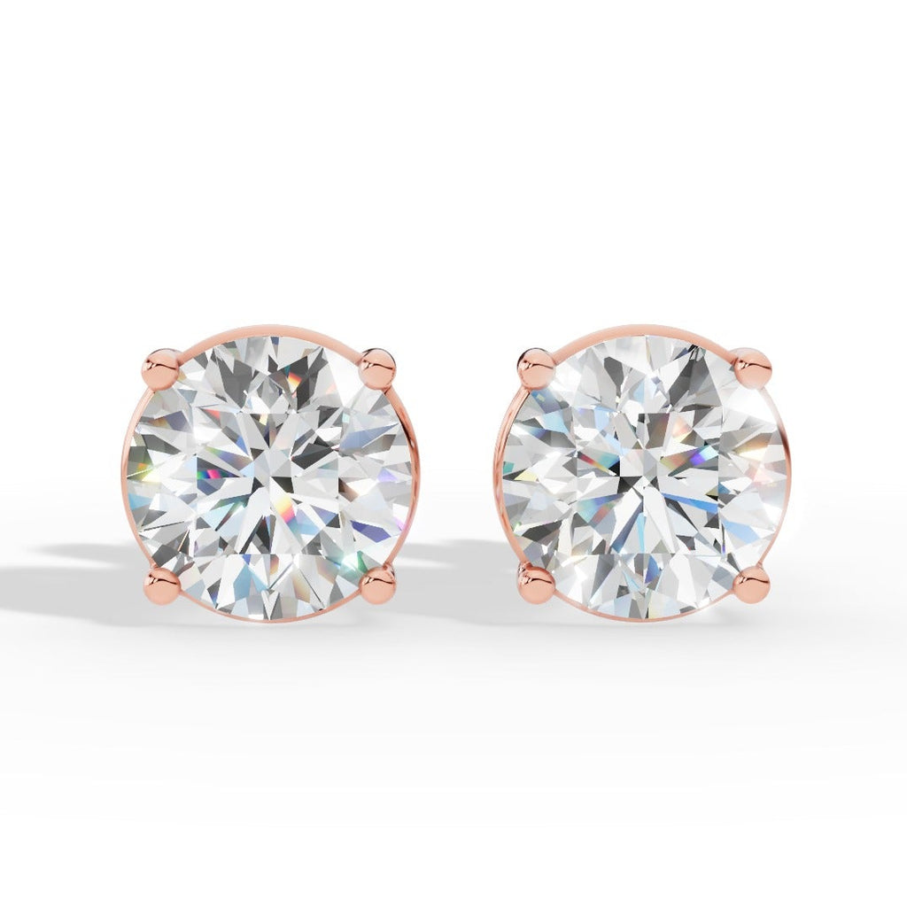 Round Cut Four Prong Solitaire Lab Grown Diamond Stud Earrings 14k Rose Gold
