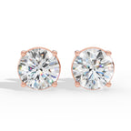 Round Cut Four Prong Solitaire Lab Grown Diamond Stud Earrings 14k Rose Gold