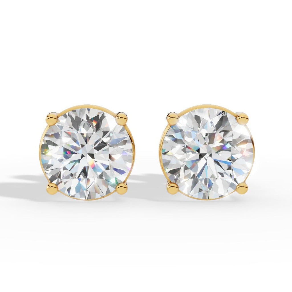 Round Cut Four Prong Solitaire Lab Grown Diamond Stud Earrings 14k Yellow Gold