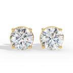 Round Cut Four Prong Solitaire Lab Grown Diamond Stud Earrings 14k Yellow Gold
