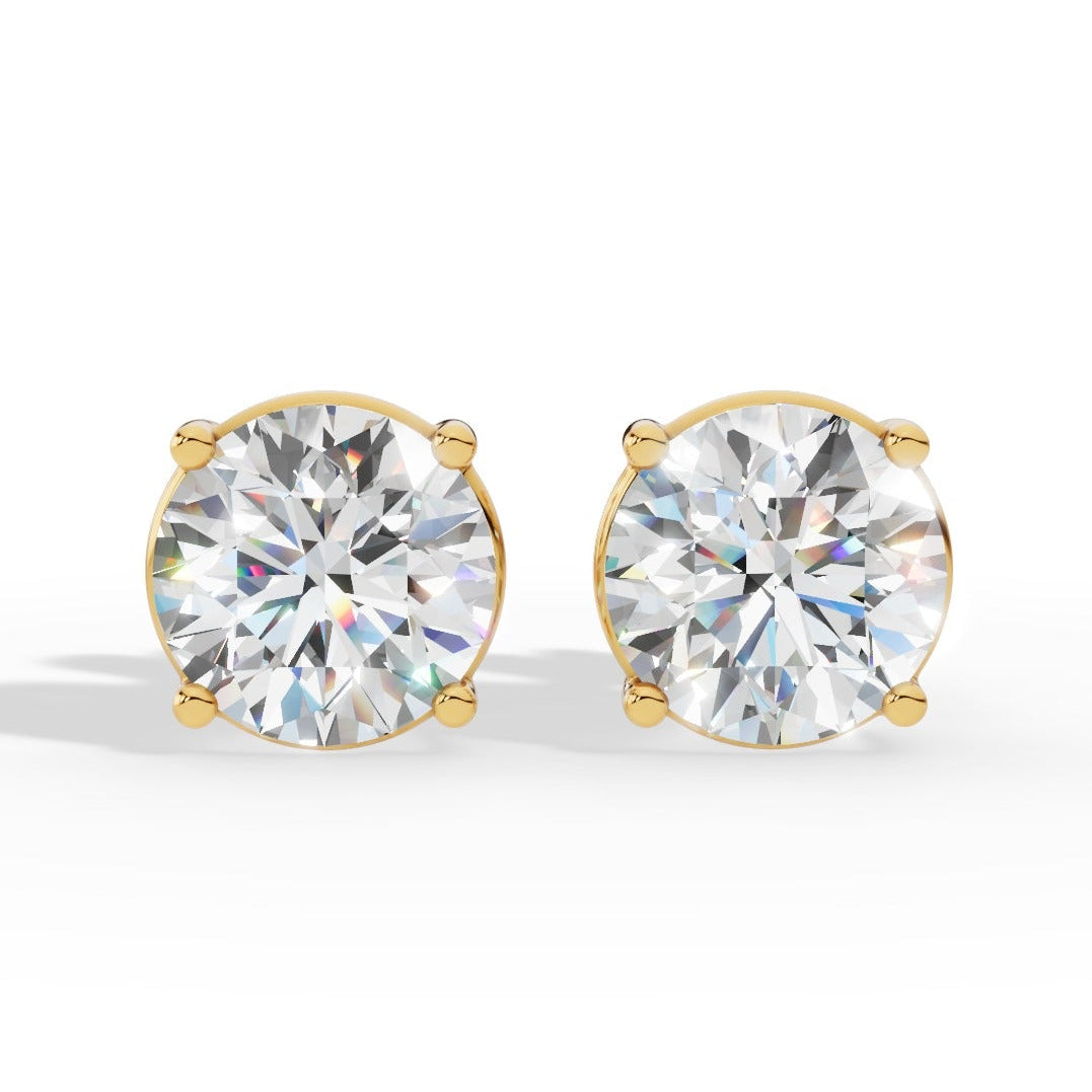 Round Cut Four Prong Solitaire Lab Grown Diamond Stud Earrings 14k Yellow Gold