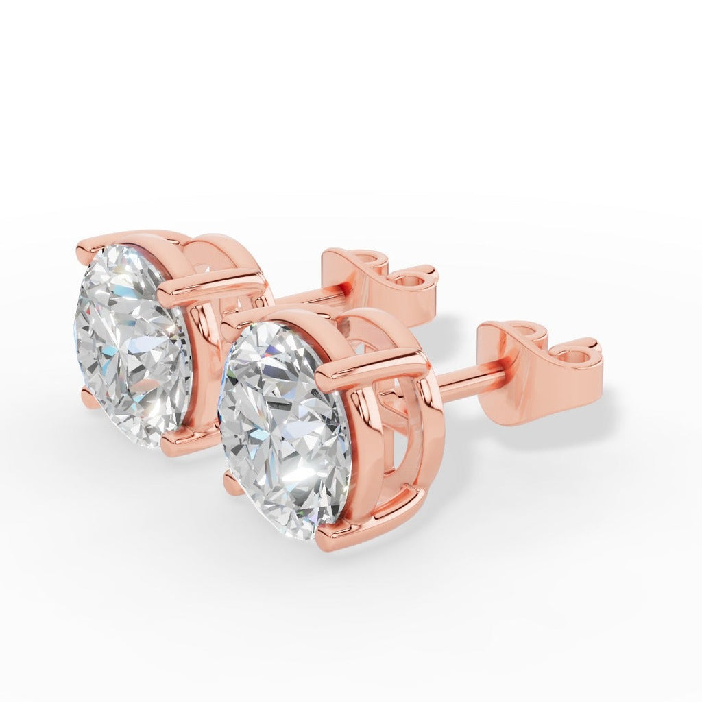 Round Cut Four Prong Solitaire Lab Grown Diamond Stud Earrings 18k Rose Gold