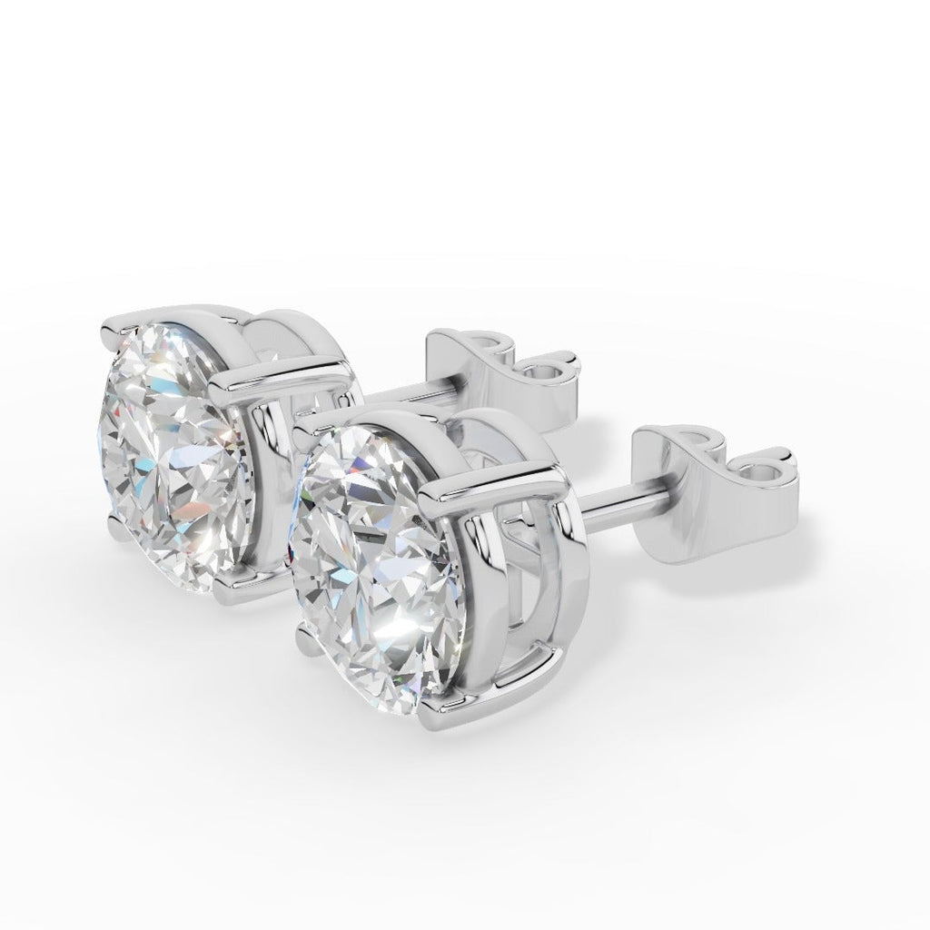 Round Cut Four Prong Solitaire Lab Grown Diamond Stud Earrings 18k White Gold