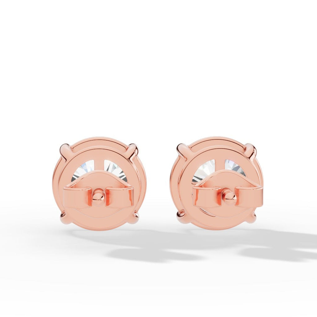 Round Cut Four Prong Solitaire Lab Grown Diamond Stud Earrings Rose Gold Back