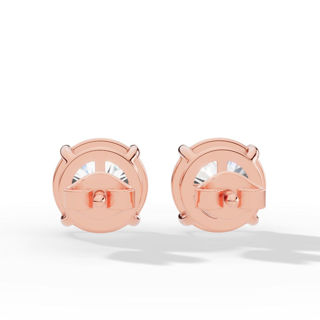 Round Cut Four Prong Solitaire Lab Grown Diamond Stud Earrings Rose Gold Back