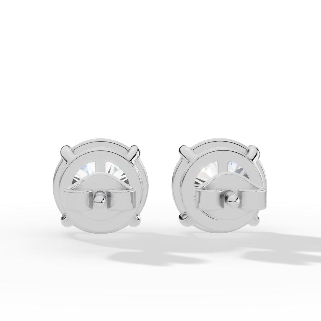 Round Cut Four Prong Solitaire Lab Grown Diamond Stud Earrings White Gold Back