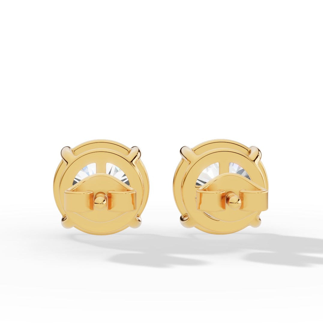 Round Cut Four Prong Solitaire Lab Grown Diamond Stud Earrings yellow gold back