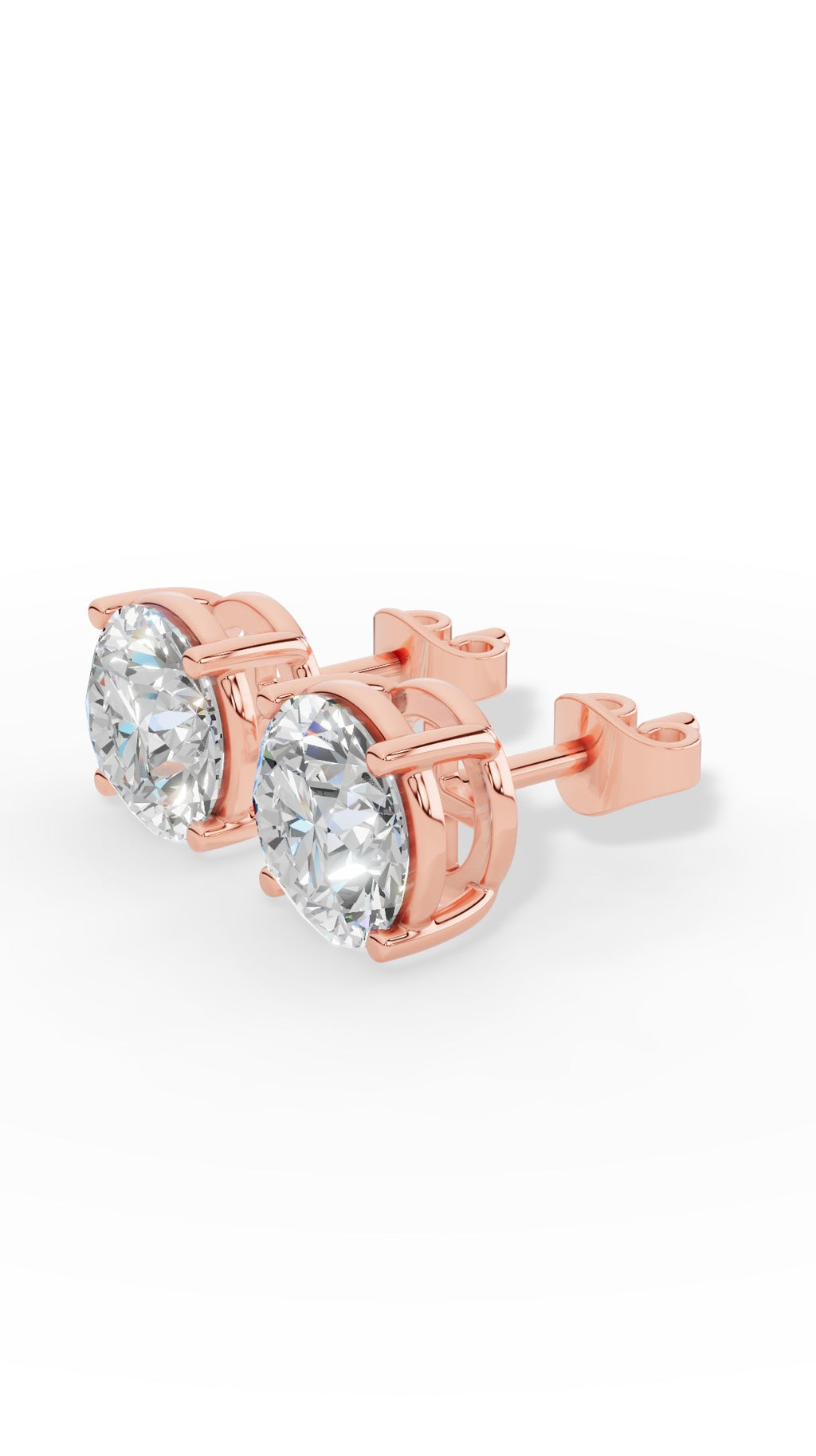 Round Cut Four Prong Solitaire Stud Earrings 10K Rose Gold 3.0 CTW