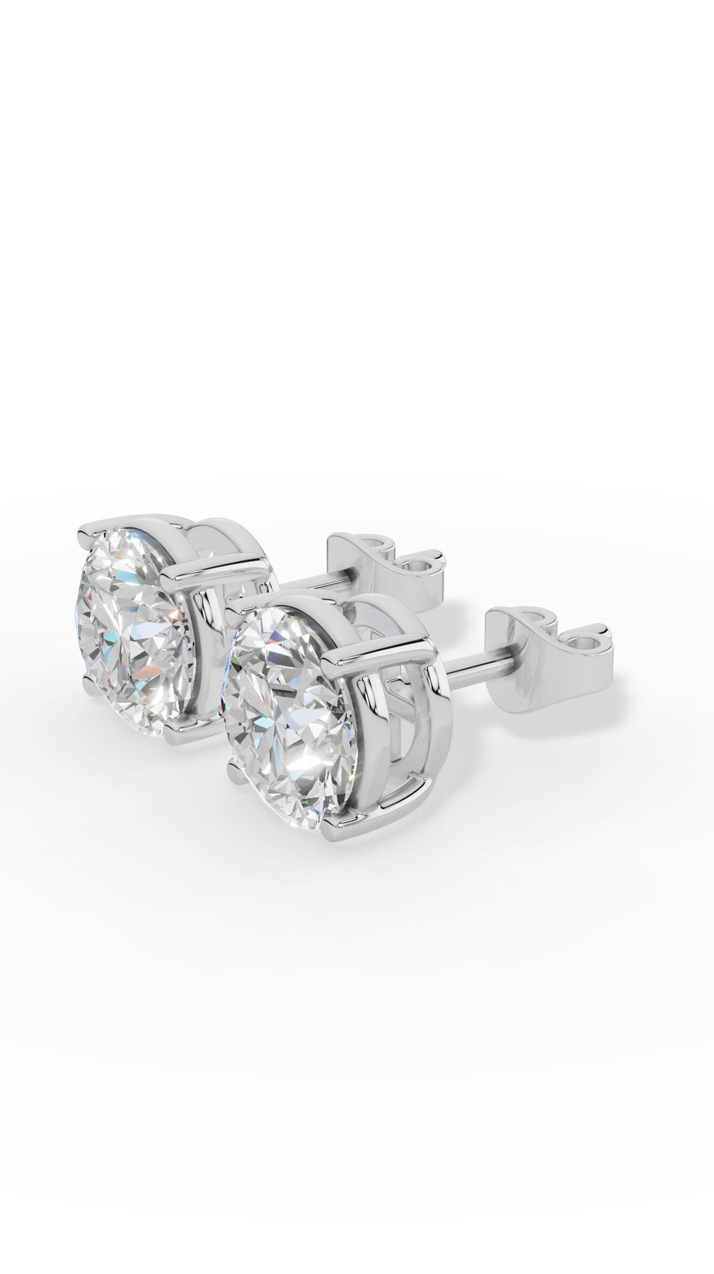 Round Cut Four Prong Solitaire Stud Earrings 10K White Gold 3.0 CTW