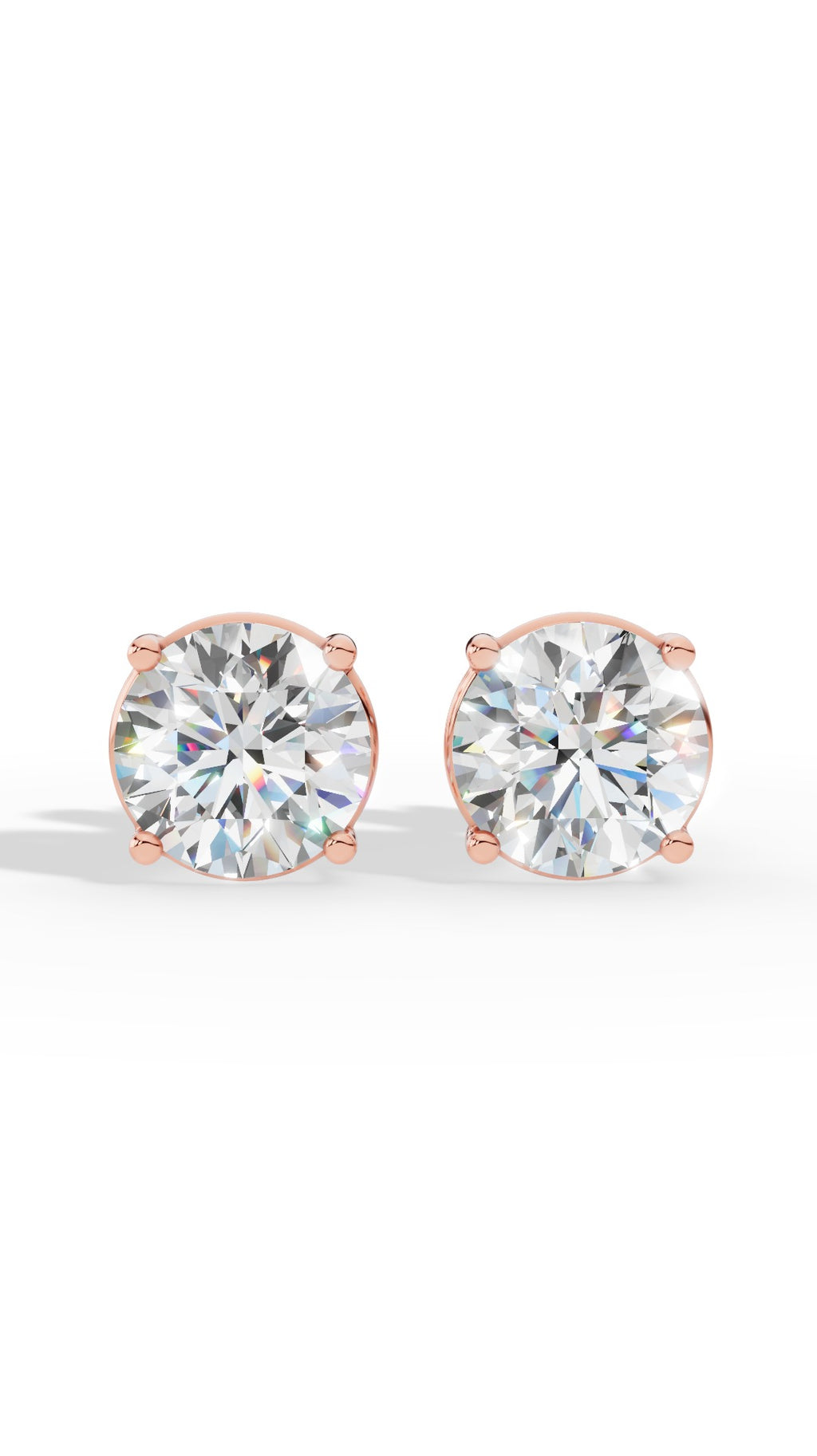 Round Cut Four Prong Solitaire Stud Earrings 14K Rose Gold 3.0 CTW