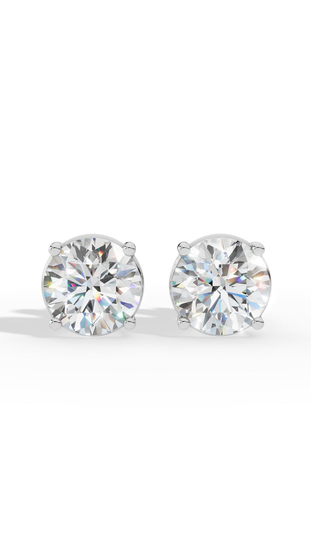 Round Cut Four Prong Solitaire Stud Earrings 14K White Gold 3.0 CTW