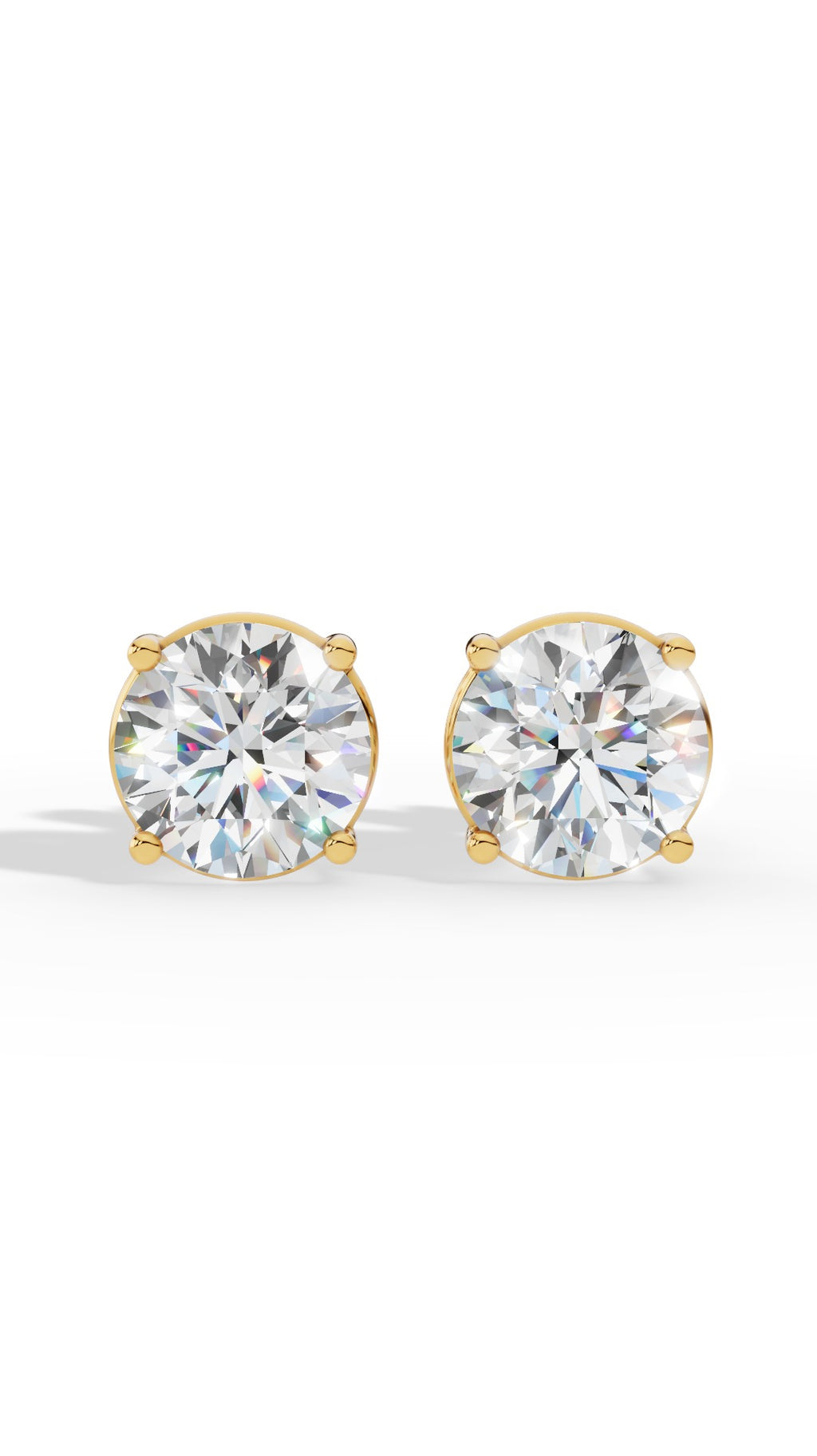 Round Cut Four Prong Solitaire Stud Earrings 14K Yellow Gold 3.0 CTW