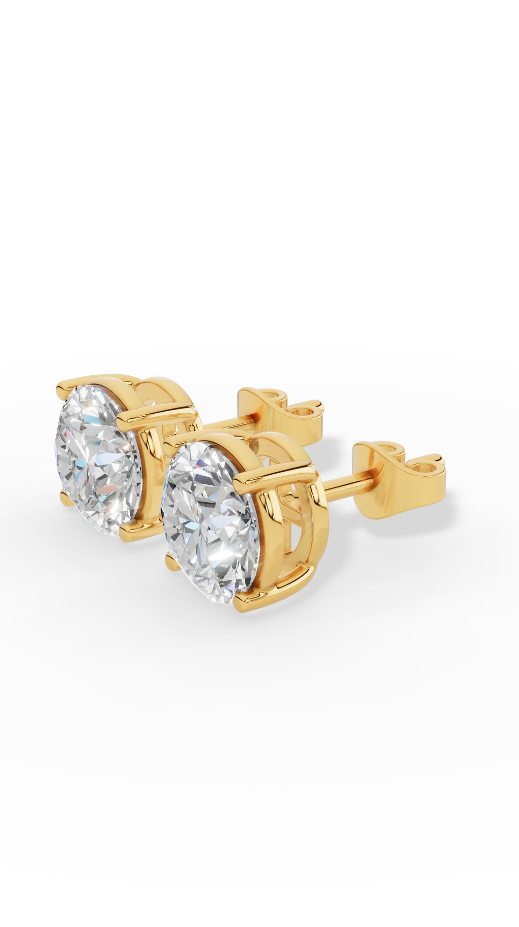 Round Cut Four Prong Solitaire Stud Earrings 18K Yellow Gold 3.0 CTW