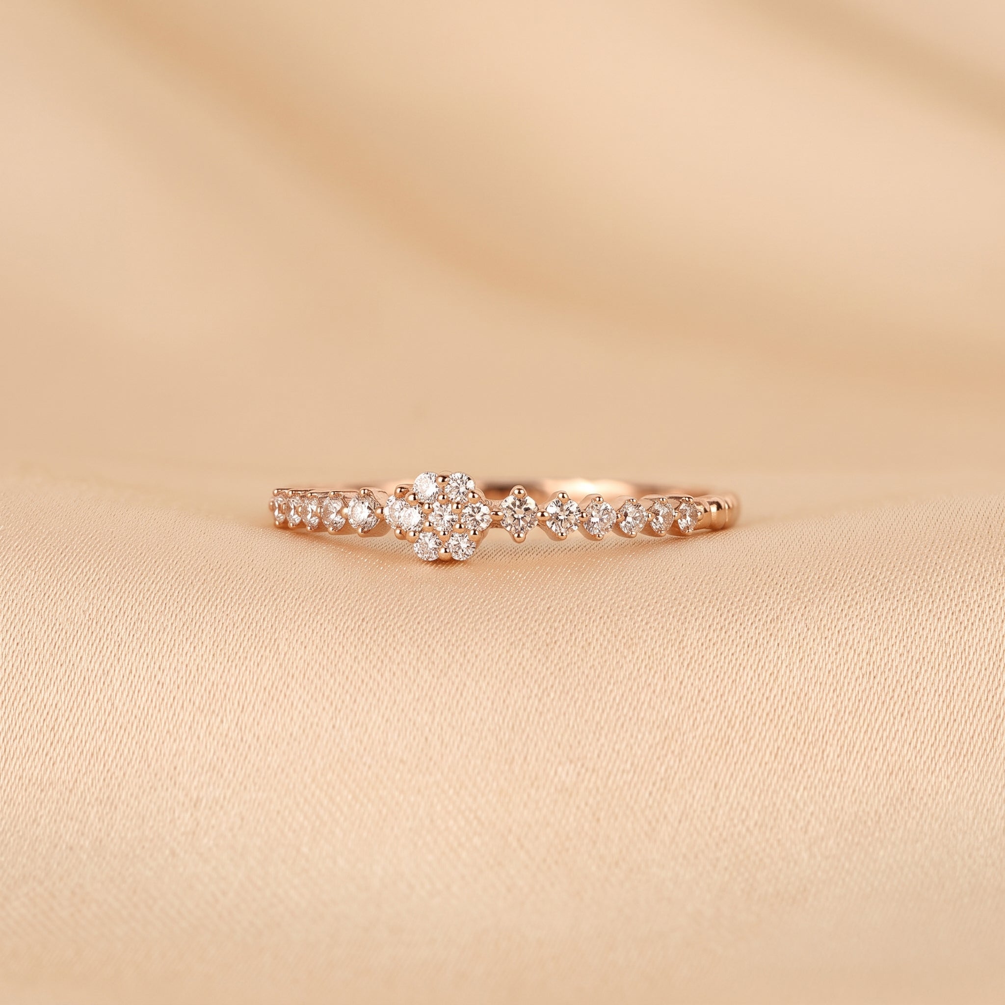 Round Cut Lab Grown Diamond Side Stone Ring in 10K Rose Gold 0.20 CTW