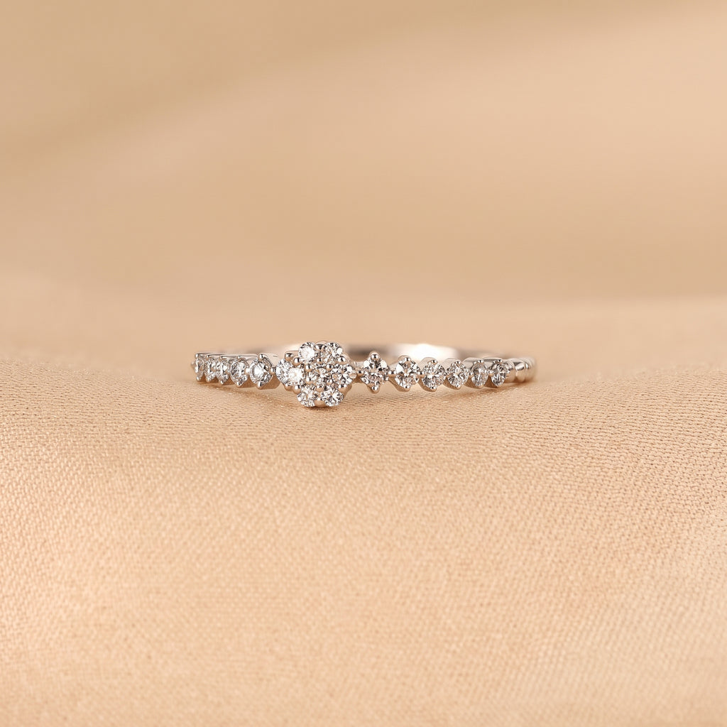 Round Cut Lab Grown Diamond Side Stone Ring in 10K White Gold 0.20 CTW