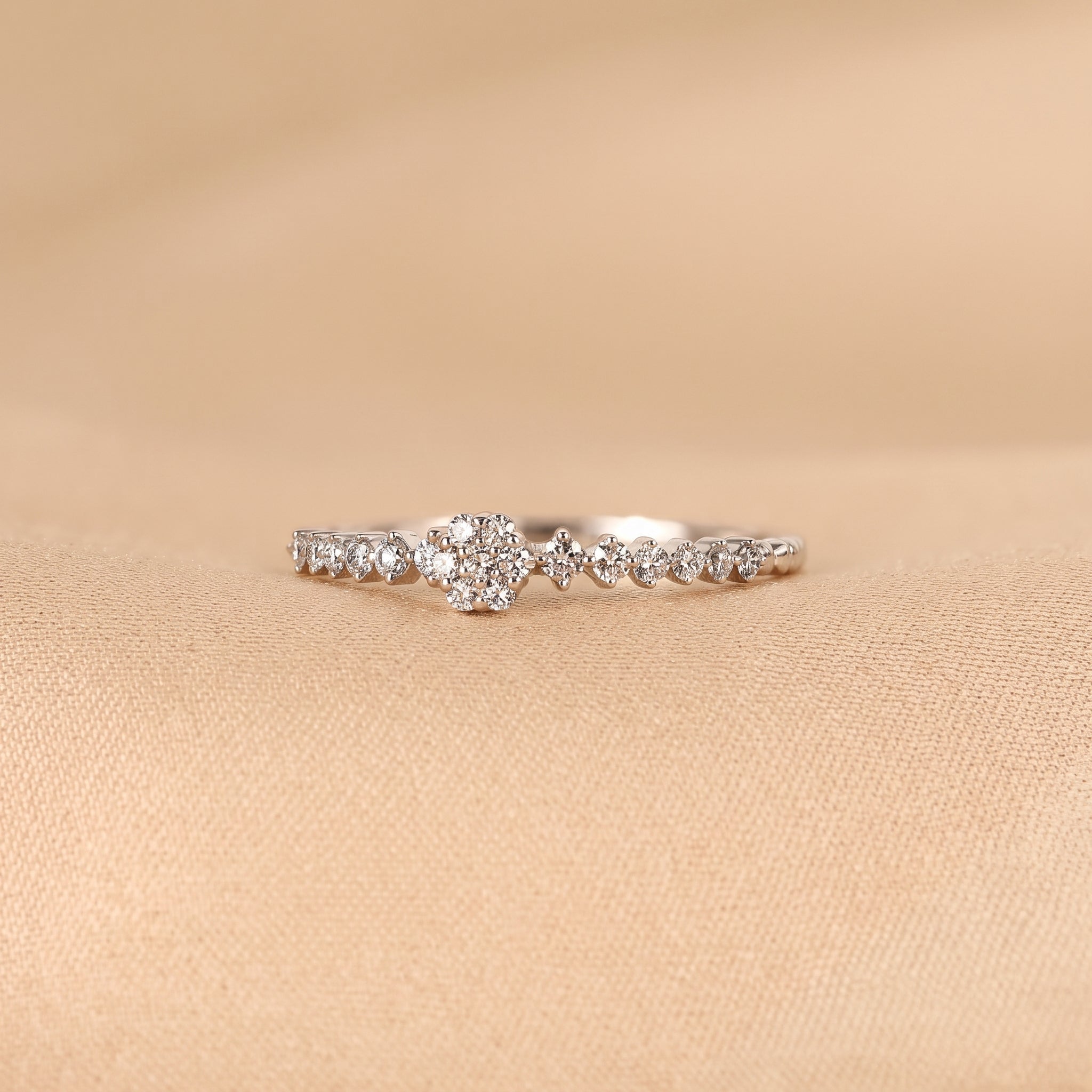 Round Cut Lab Grown Diamond Side Stone Ring in 10K White Gold 0.20 CTW
