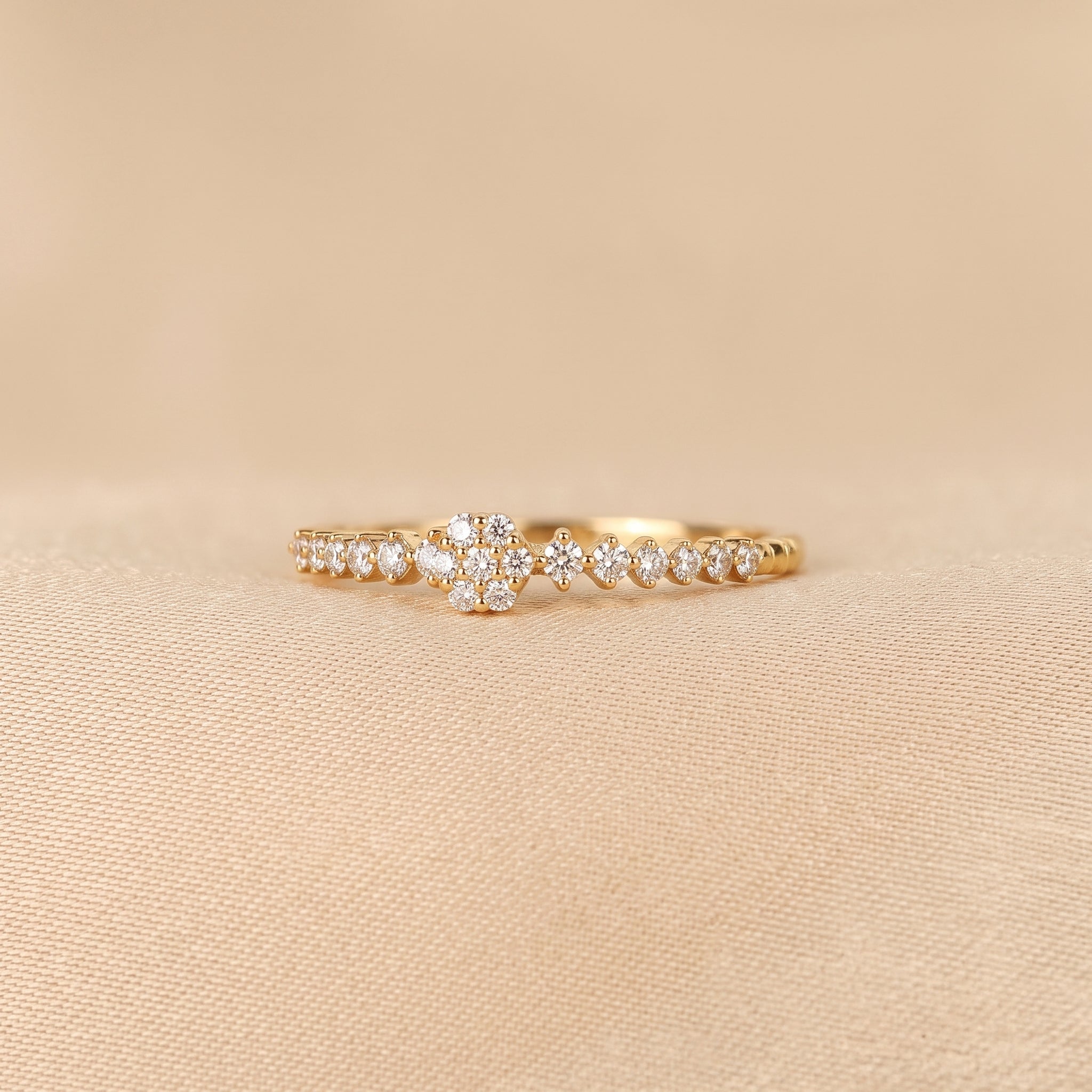 Round Cut Lab Grown Diamond Side Stone Ring in 10K Yellow Gold 0.20 CTW