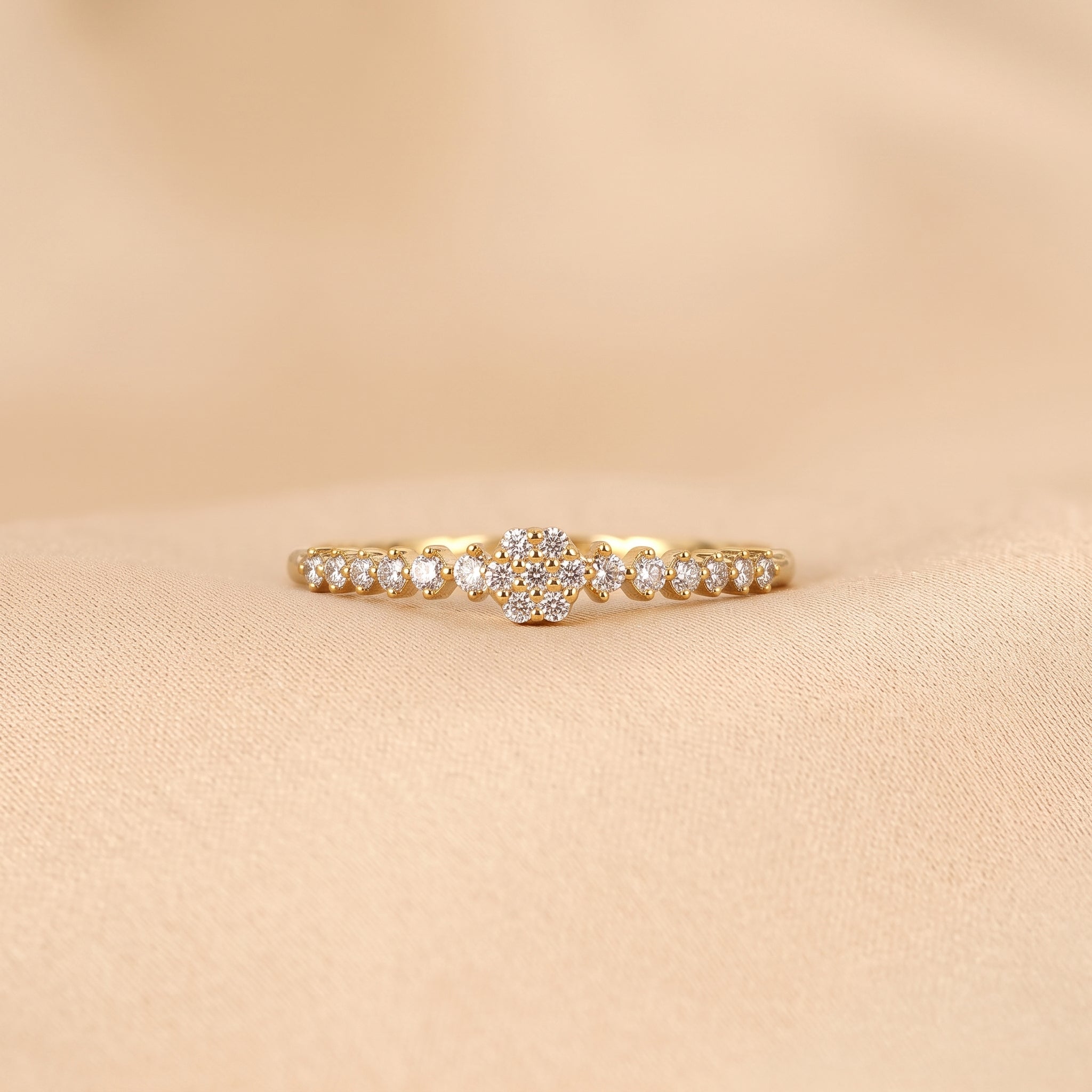 Round Cut Lab Grown Diamond Side Stone Ring in 10K Yellow Gold 0.20 CTW