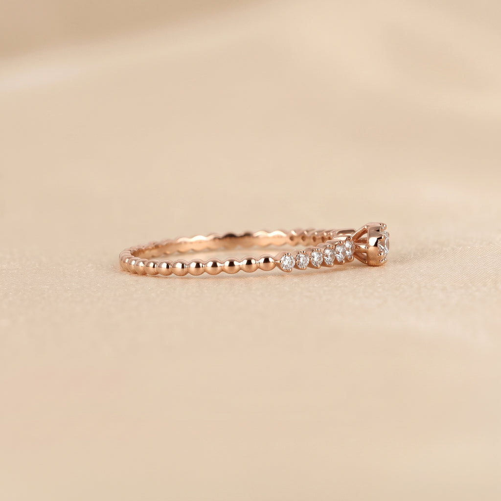Round Cut Lab Grown Diamond Side Stone Ring in 14K Rose Gold 0.20 CTW