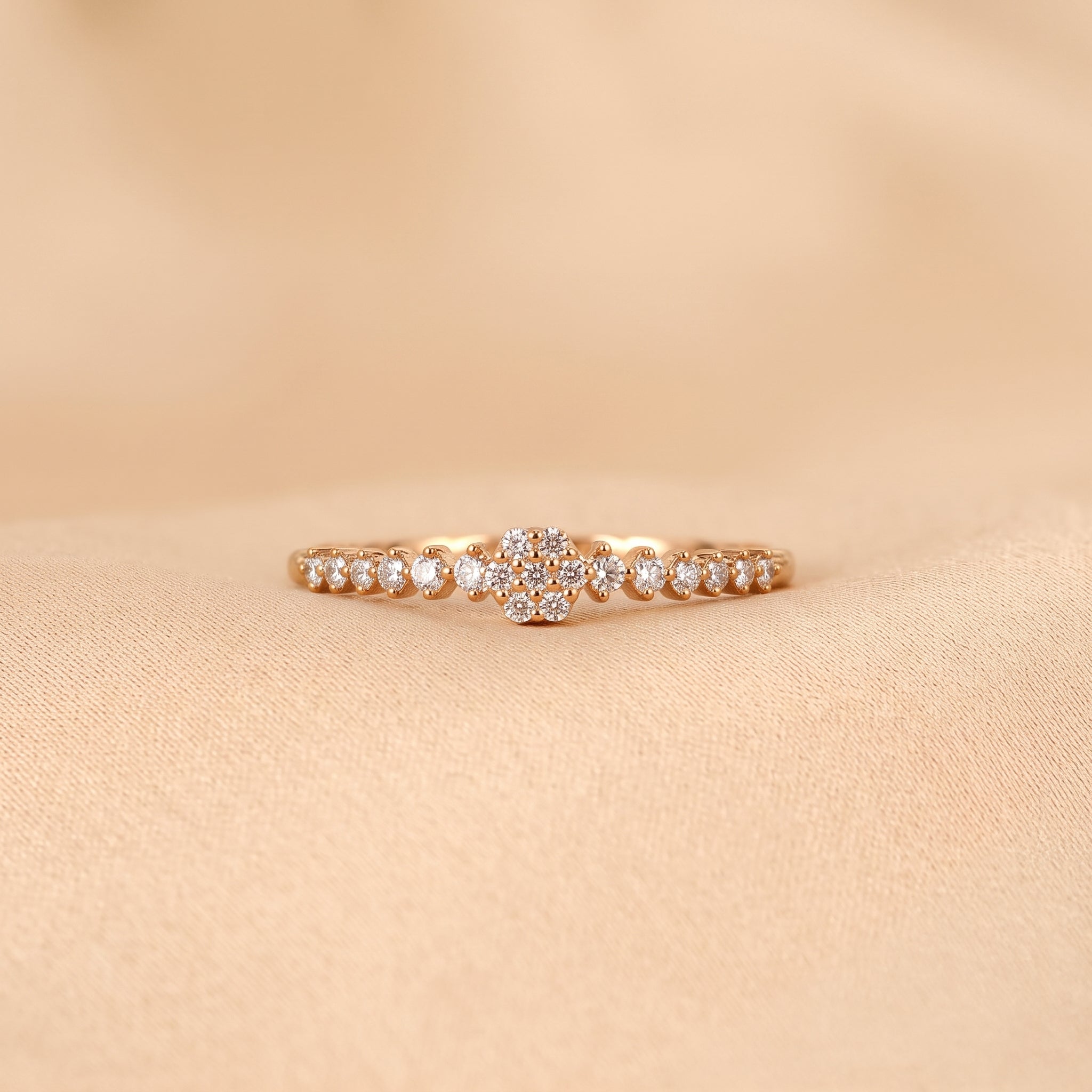 Round Cut Lab Grown Diamond Side Stone Ring in 14K Rose Gold 0.20 CTW