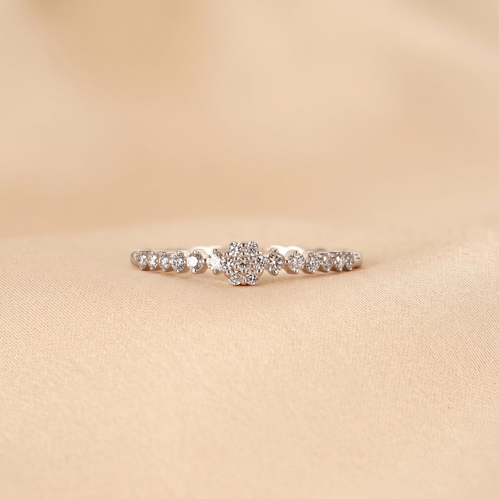 Round Cut Lab Grown Diamond Side Stone Ring in 18K White Gold 0.20 CTW