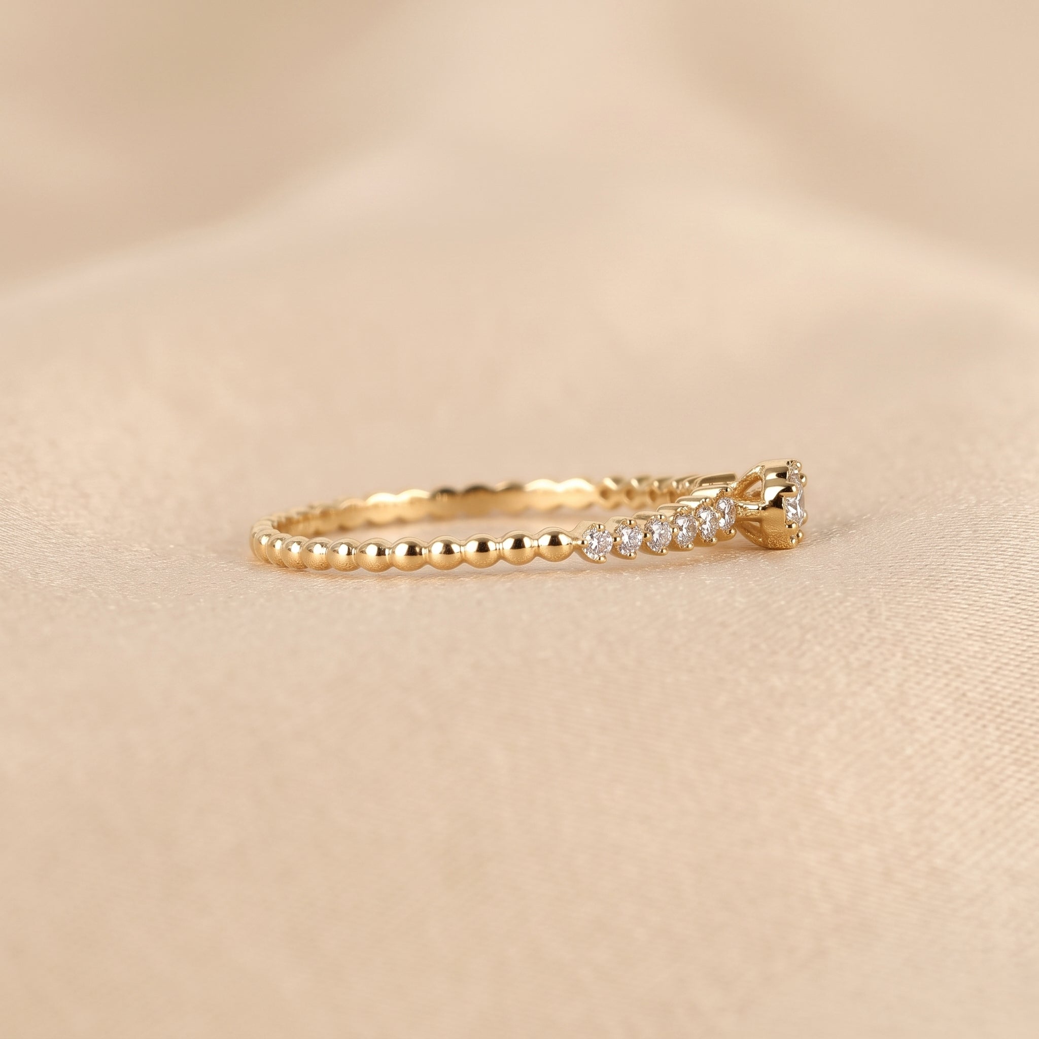 Round Cut Lab Grown Diamond Side Stone Ring in 18K Yellow Gold 0.20 CTW