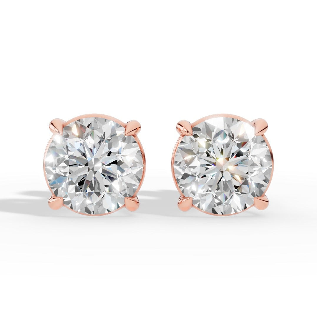 Round Cut Solitaire Lab-Grown Diamond Stud Earrings rose gold