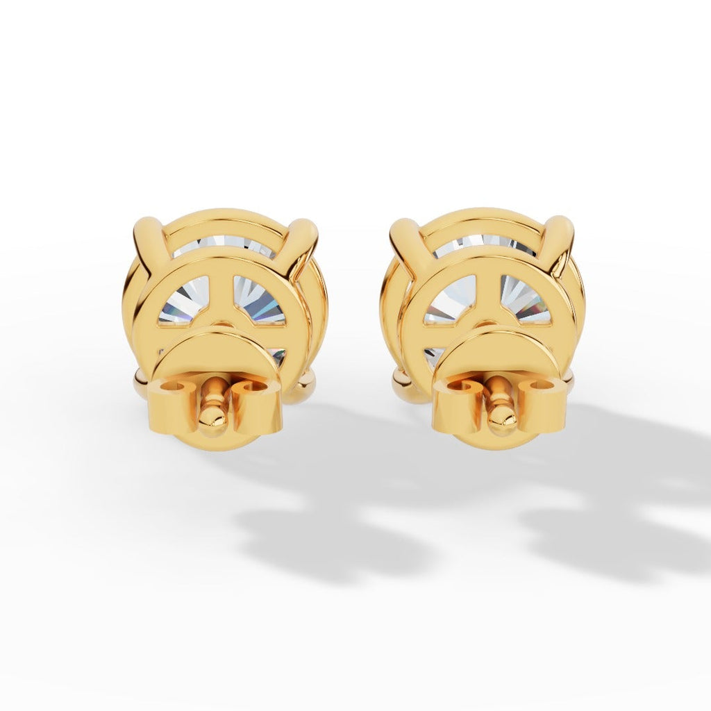 Round Cut Solitaire Lab-Grown Diamond Stud Earrings yellow gold back