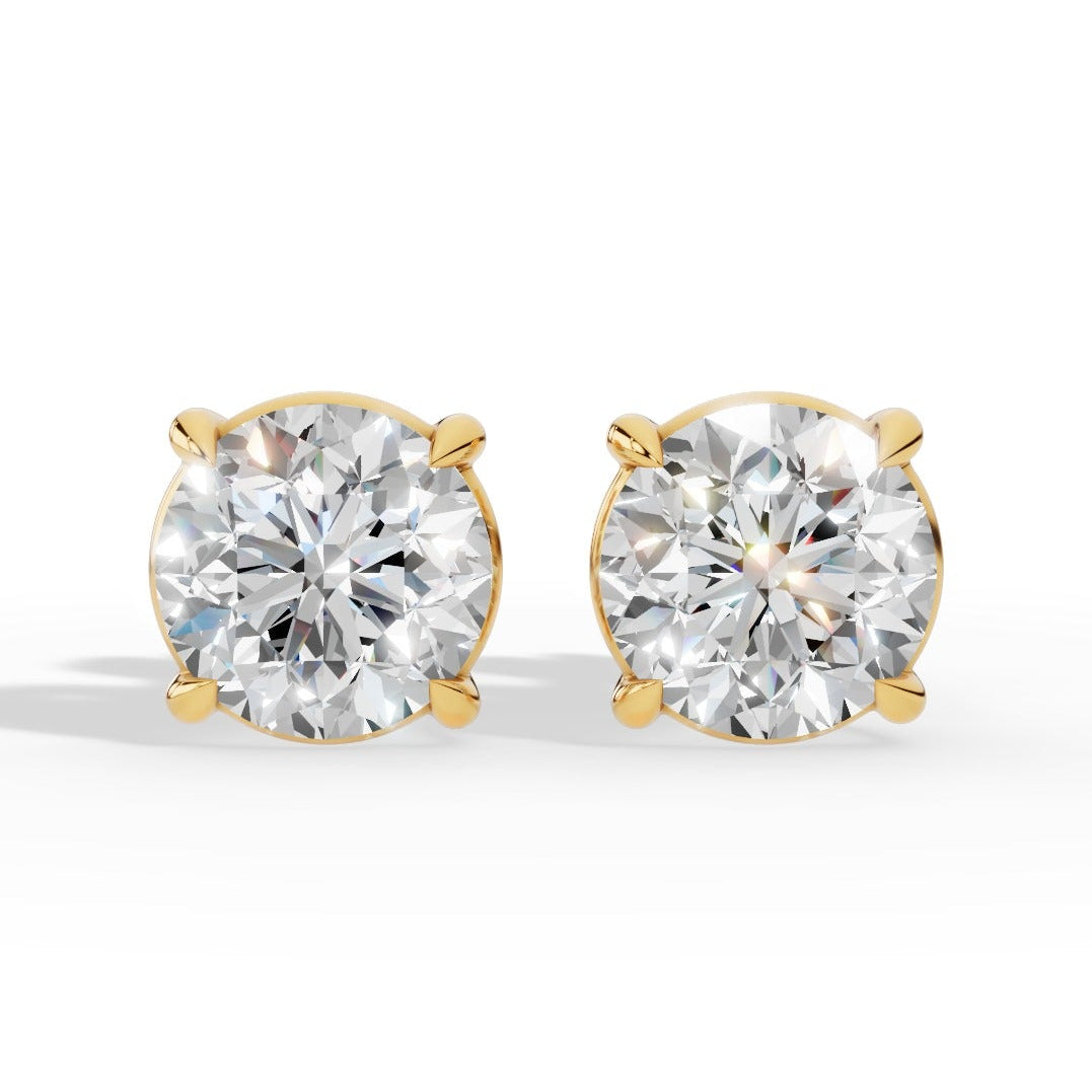 Round Cut Solitaire Lab-Grown Diamond Stud Earrings yellow gold