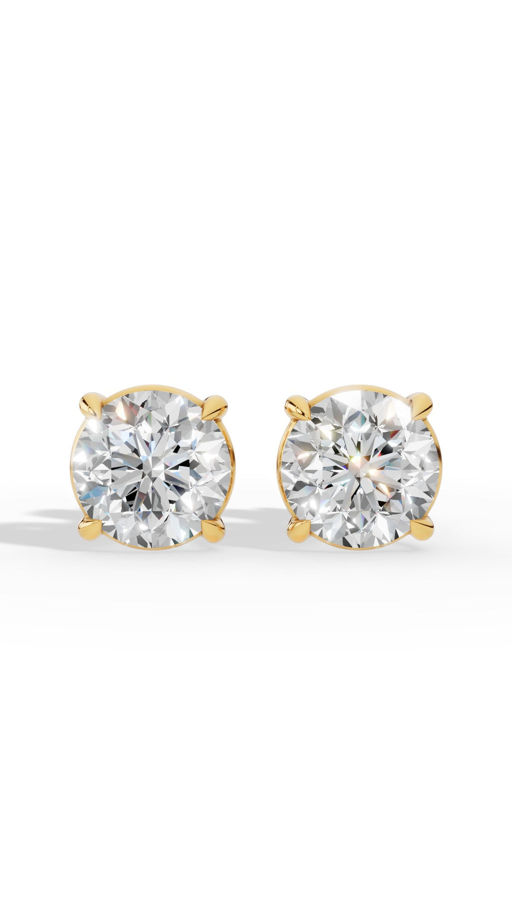 Round Cut Solitaire Stud Earrings 10K Yellow Gold 2.0 CTW