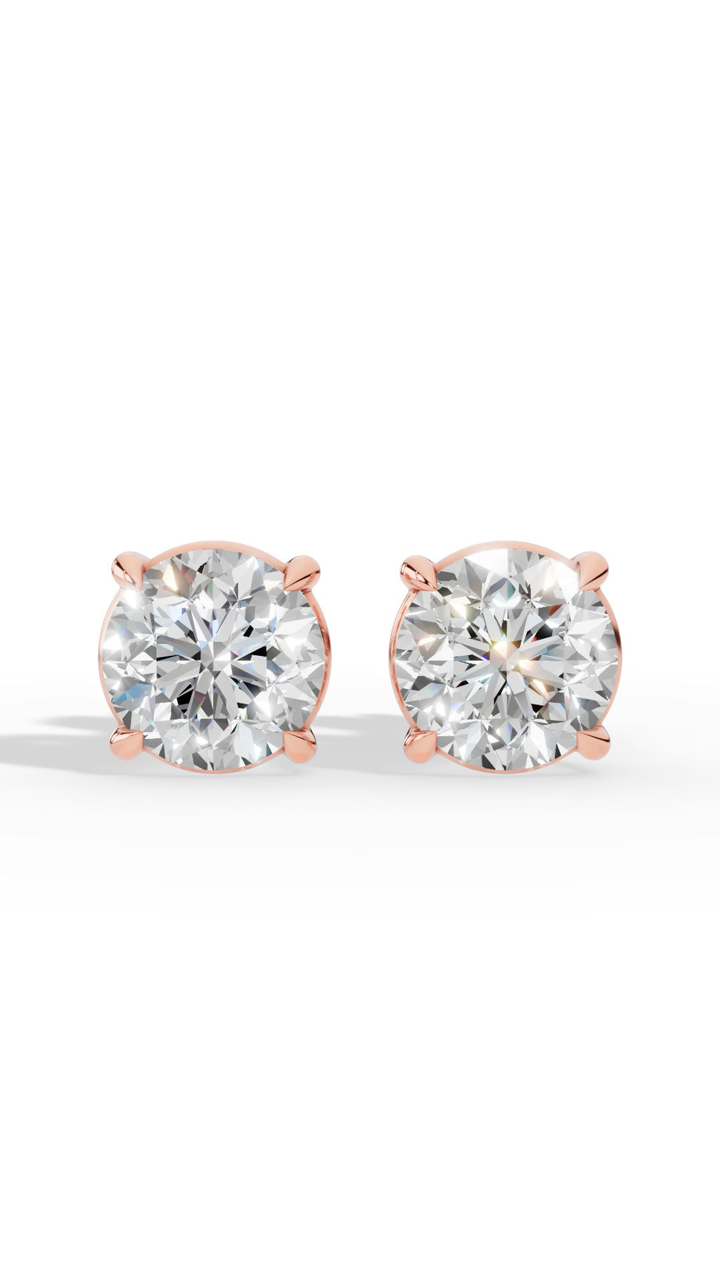 Round Cut Solitaire Stud Earrings 14K Rose Gold 2.0 CTW