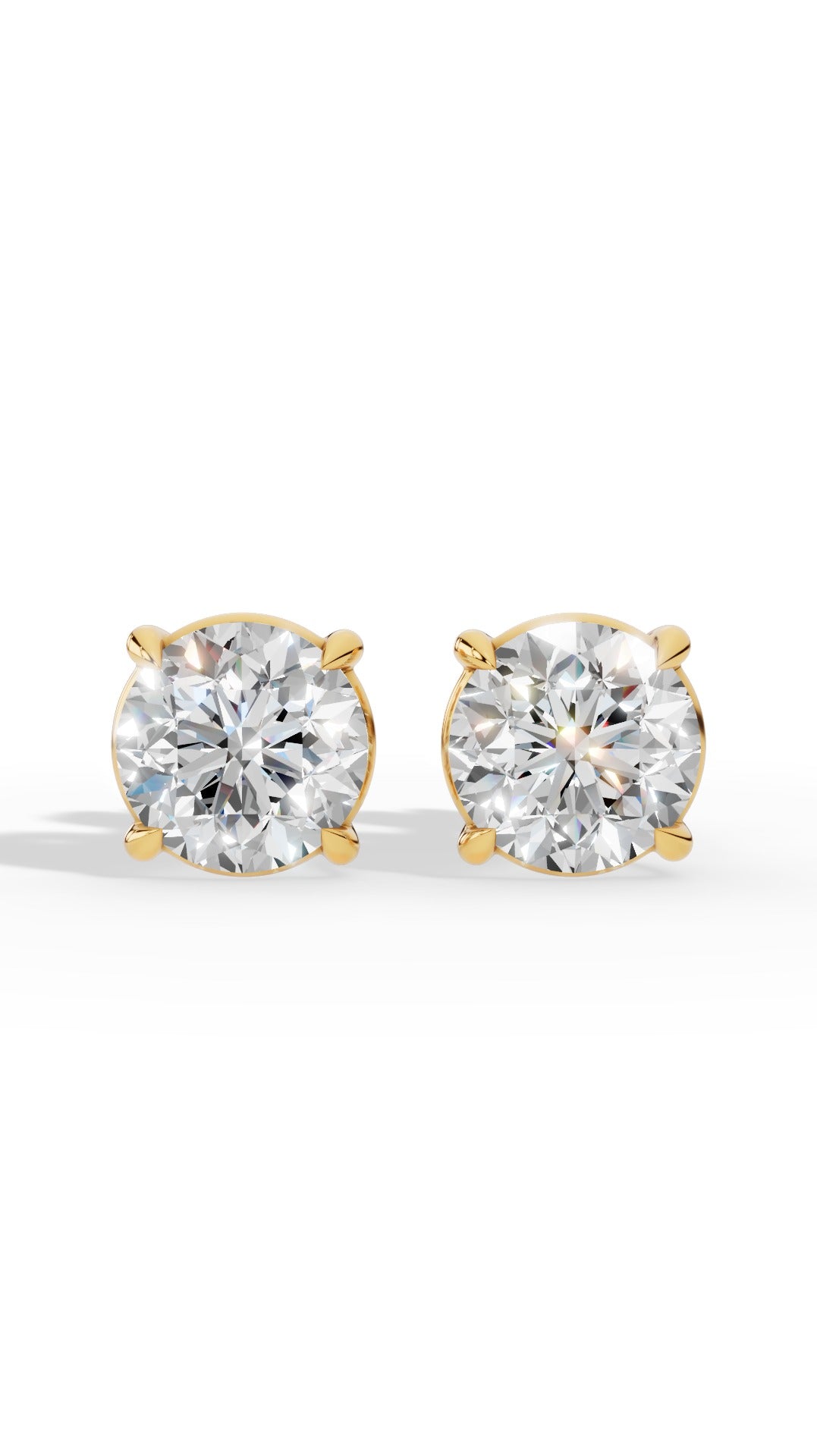 Round Cut Solitaire Stud Earrings 14K Yellow Gold 2.0 CTW