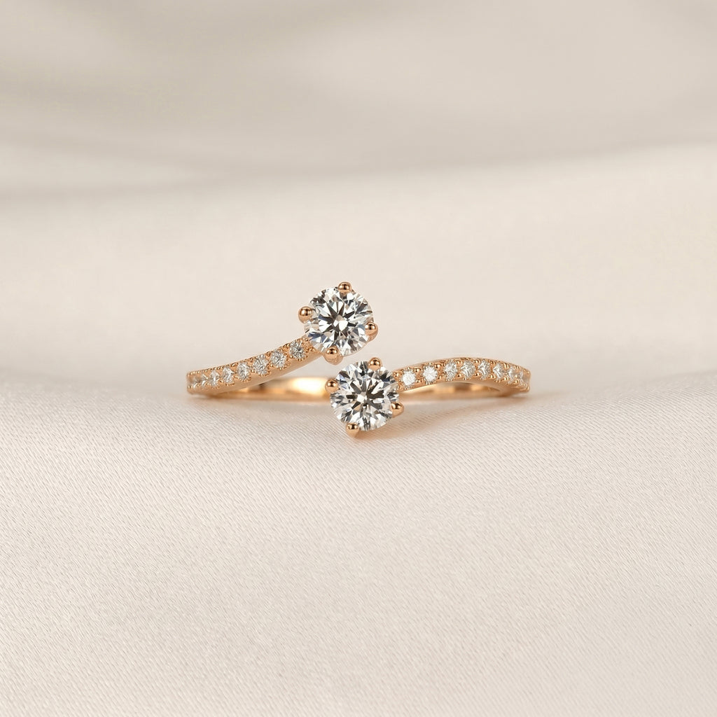 Round Lab Grown Diamond Bypass Ring in 10K Rose Gold 0.80 CTW