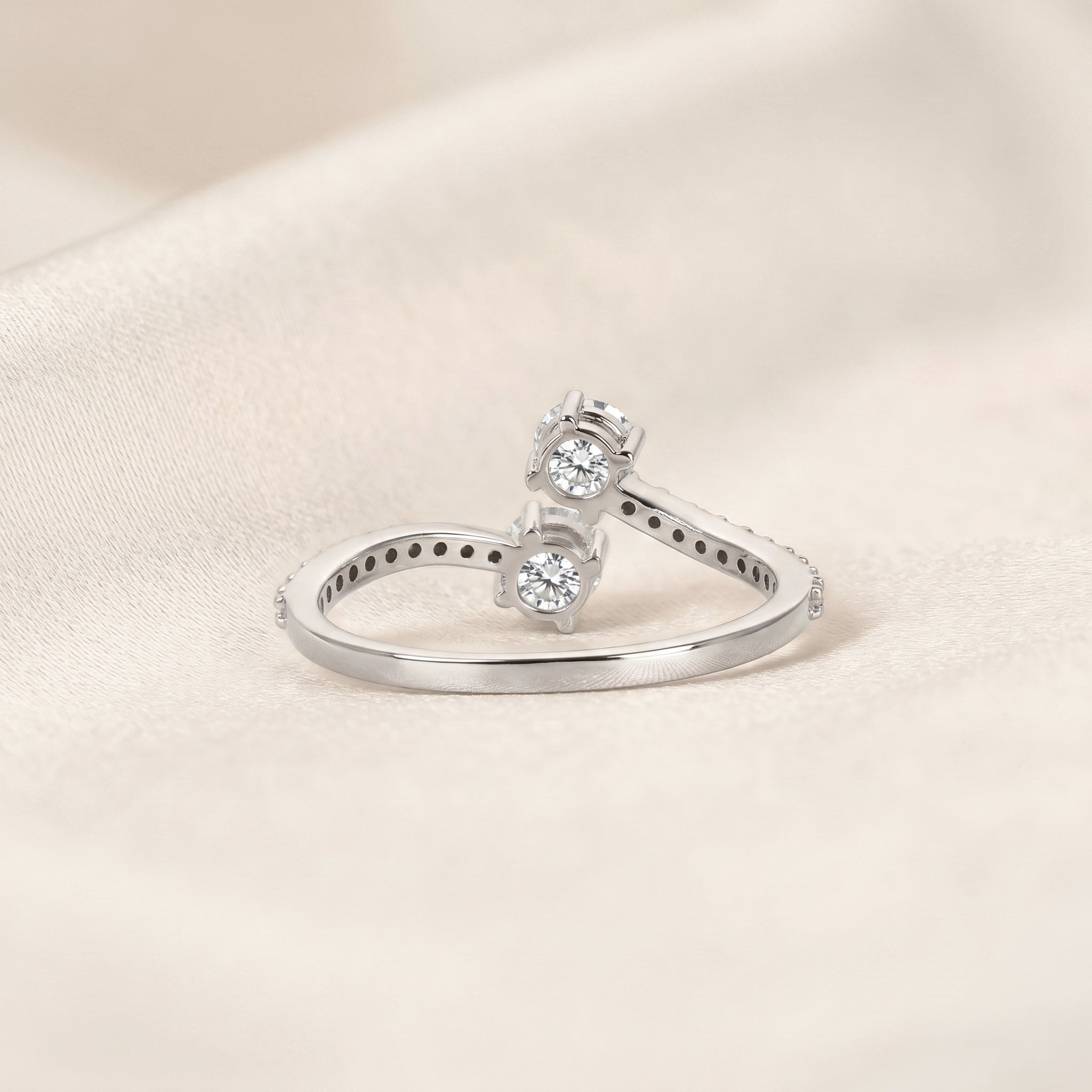 Round Lab Grown Diamond Bypass Ring in 10K White Gold 0.80 CTW