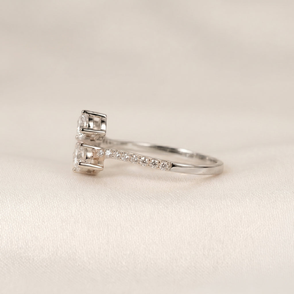 Round Lab Grown Diamond Bypass Ring in 10K White Gold 0.80 CTW