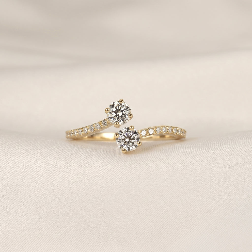Round Lab Grown Diamond Bypass Ring in 10K Yellow Gold 0.80 CTW