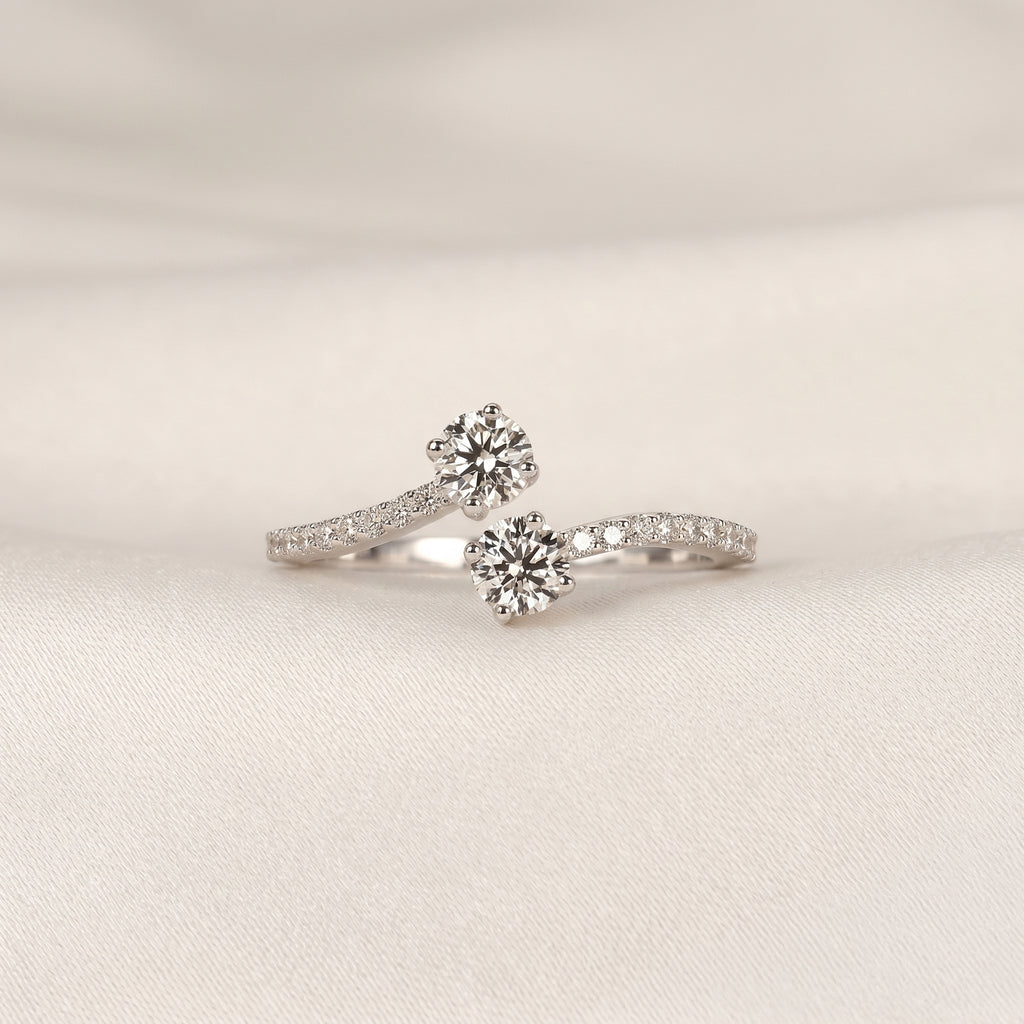 Round Lab Grown Diamond Bypass Ring in 14K White Gold 0.80 CTW