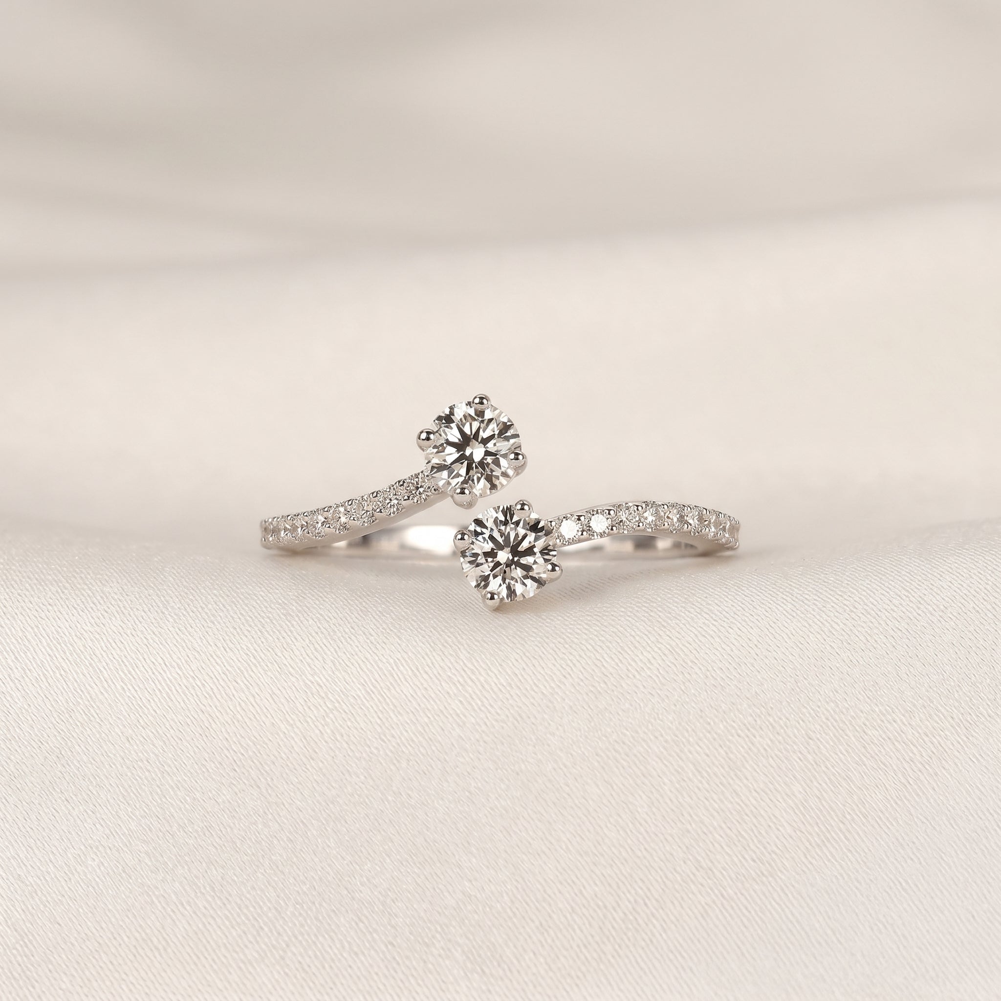Round Lab Grown Diamond Bypass Ring in 14K White Gold 0.80 CTW