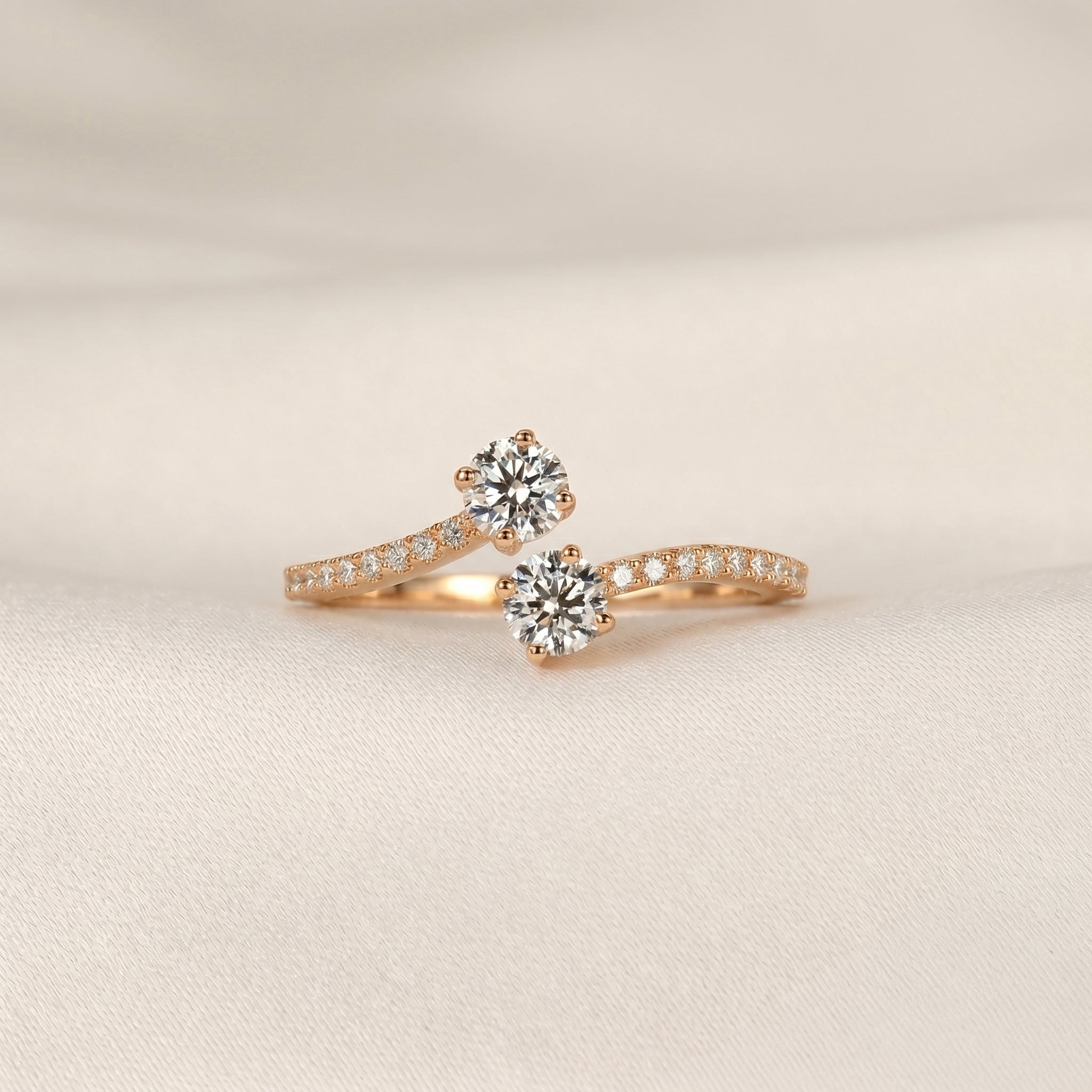 Round Lab Grown Diamond Bypass Ring in 18K Rose Gold 0.80 CTW