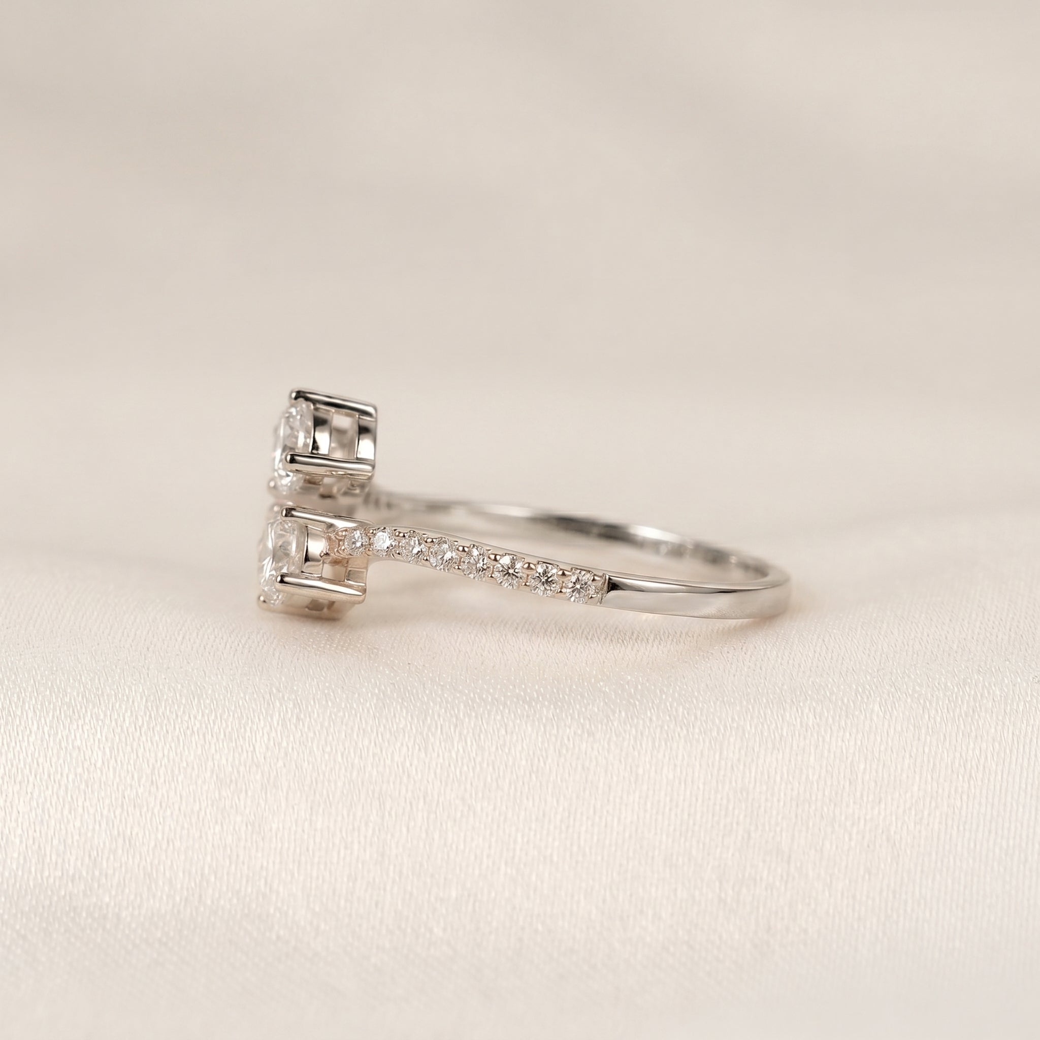 Round Lab Grown Diamond Bypass Ring in 18K White Gold 0.80 CTW