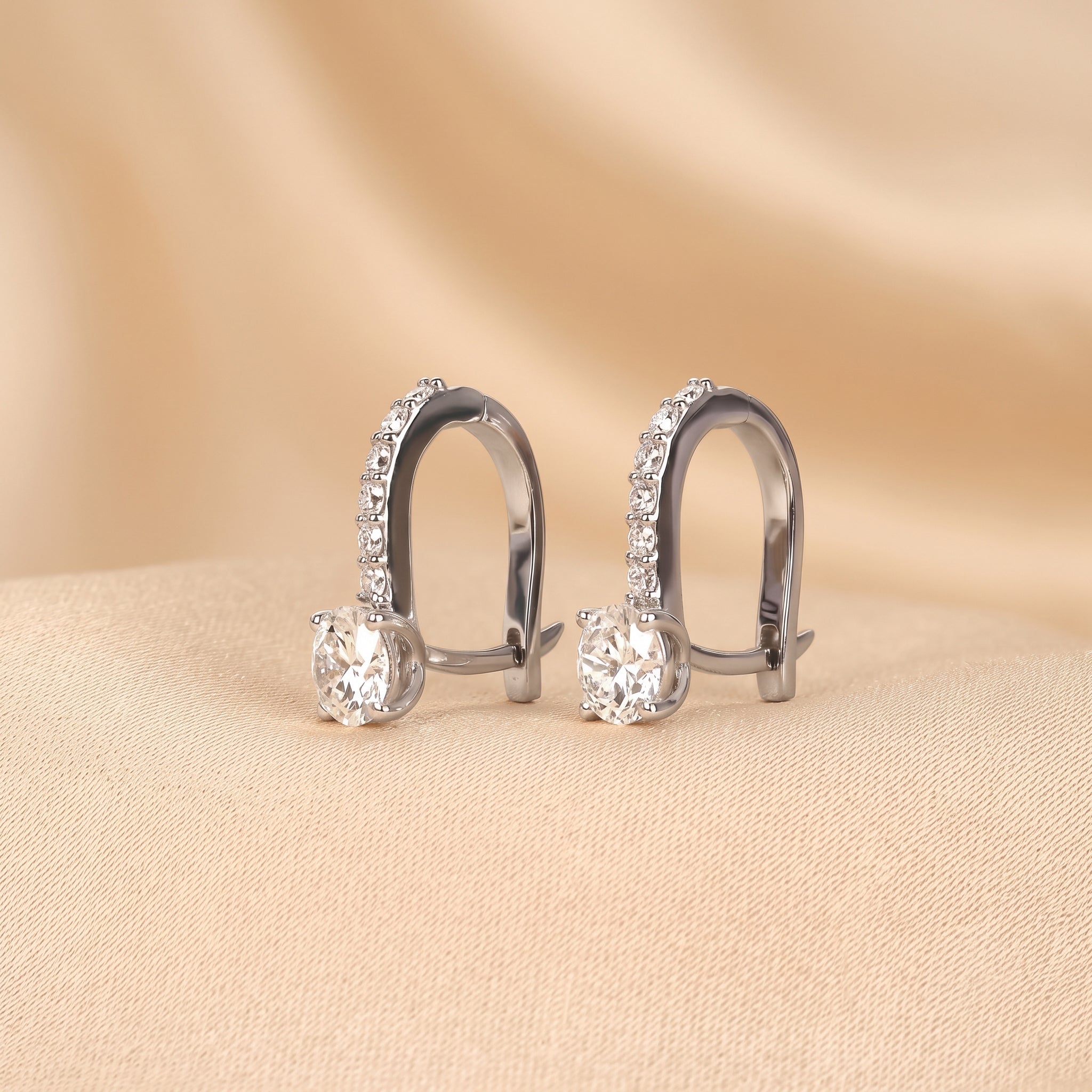 Round Lab Grown Diamond Drop Hoop Earrings in 10K White Gold 1 CTW