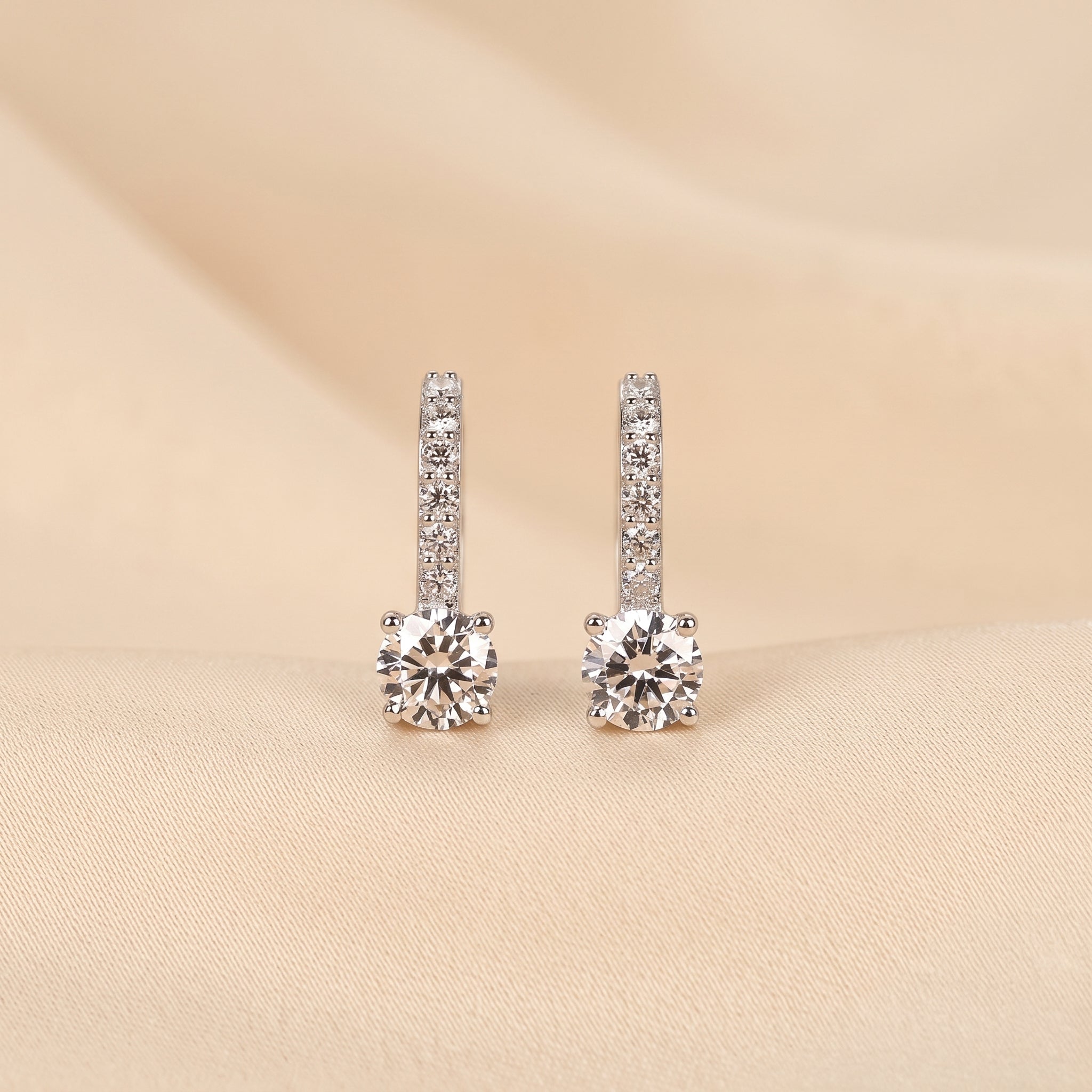 Round Lab Grown Diamond Drop Hoop Earrings in 10K White Gold 1 CTW
