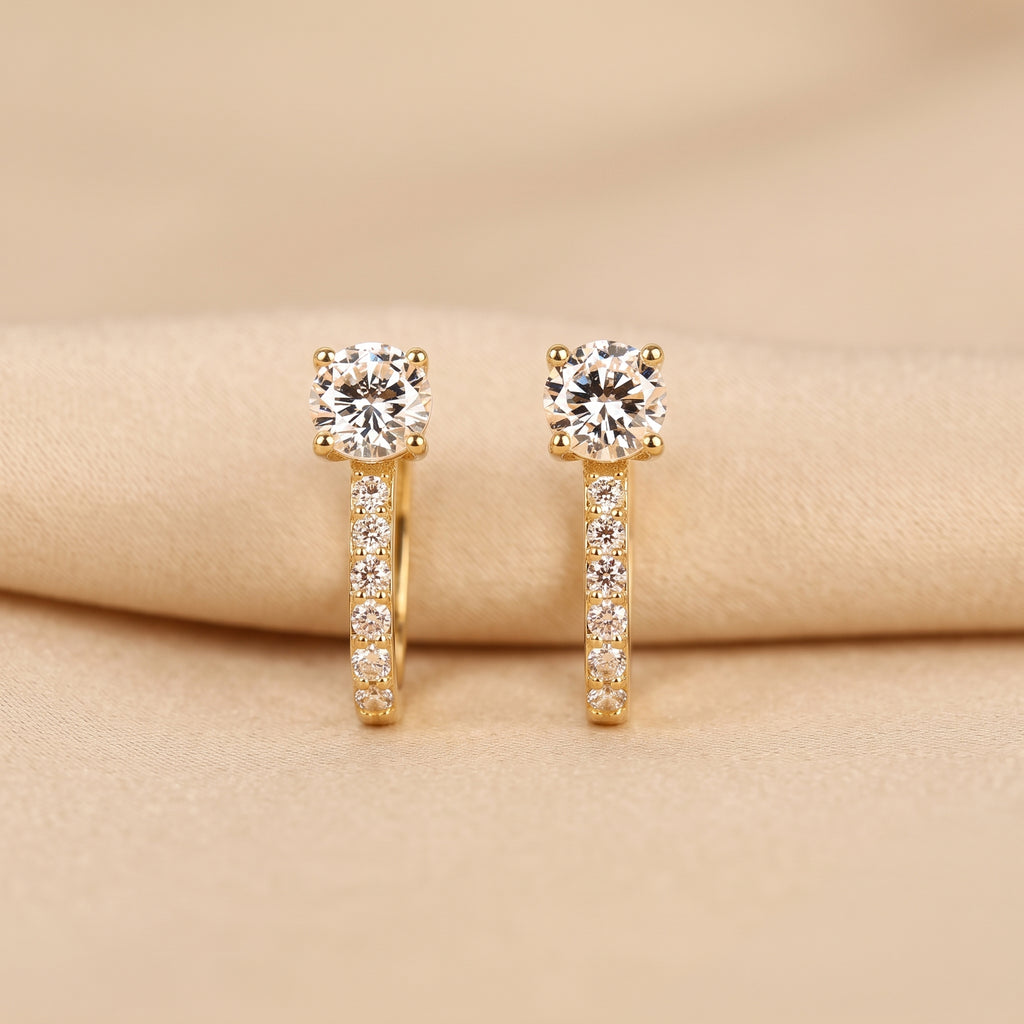 Round Lab Grown Diamond Drop Hoop Earrings in 10K Yellow Gold 1 CTW
