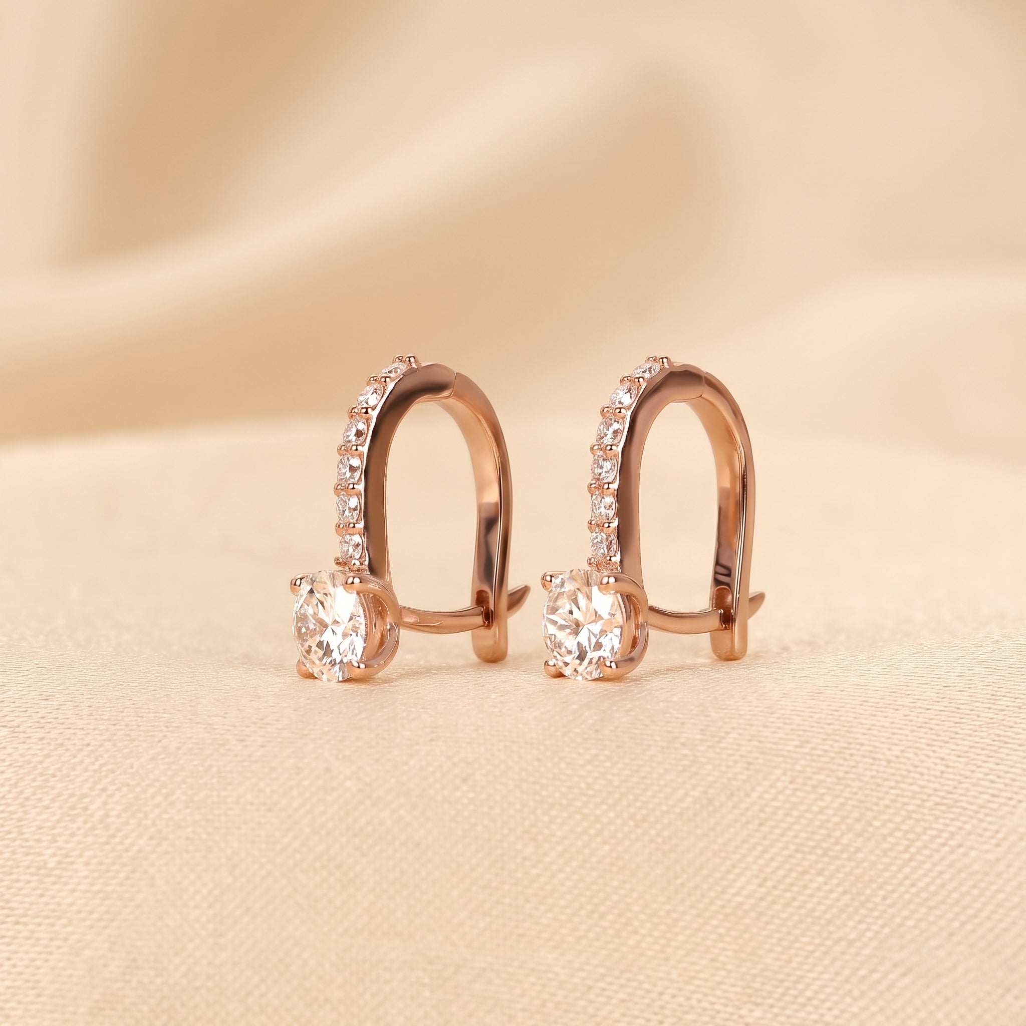 Round Lab Grown Diamond Drop Hoop Earrings in 14K Rose Gold 1 CTW
