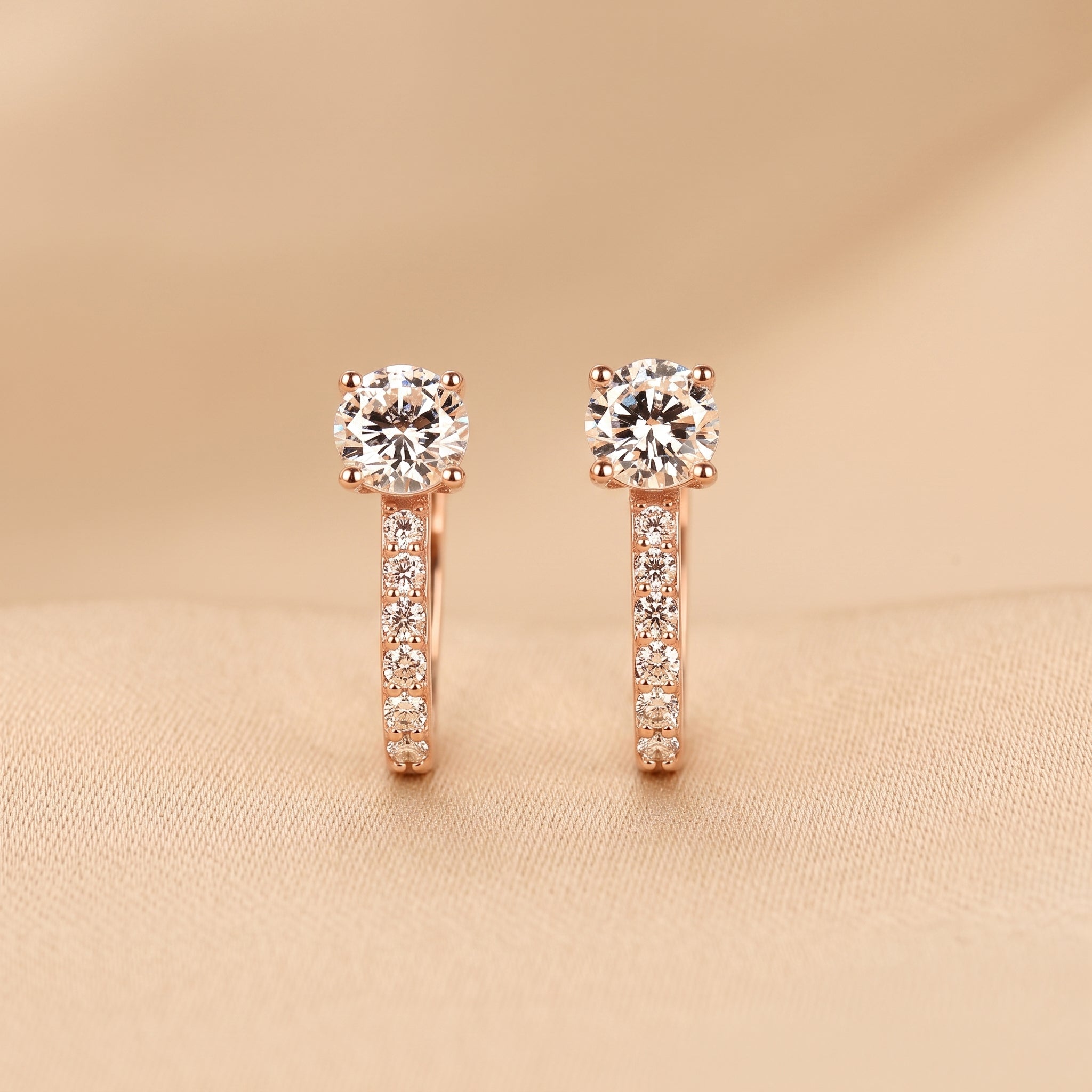 Round Lab Grown Diamond Drop Hoop Earrings in 14K Rose Gold 1 CTW