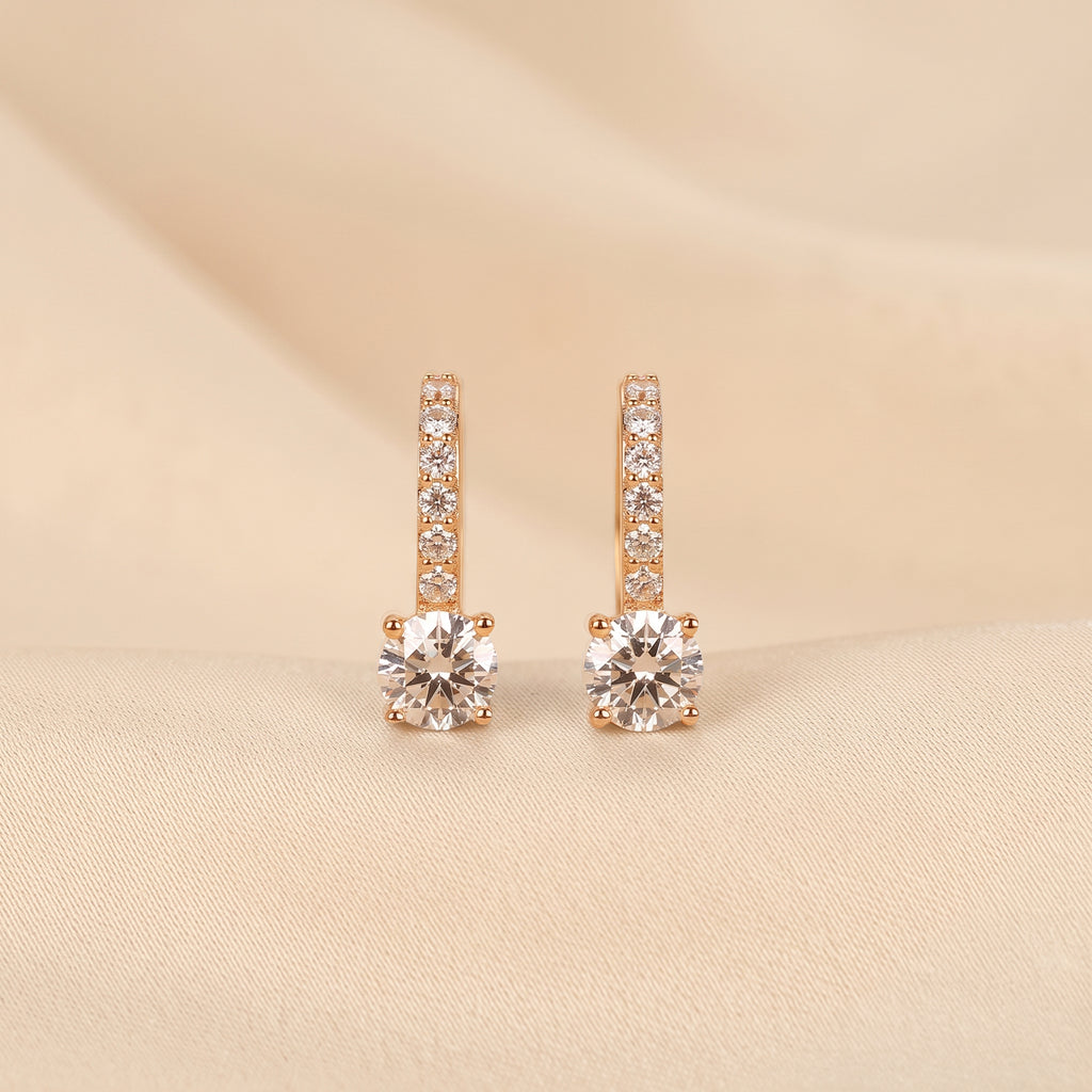 Round Lab Grown Diamond Drop Hoop Earrings in 14K Rose Gold 1 CTW