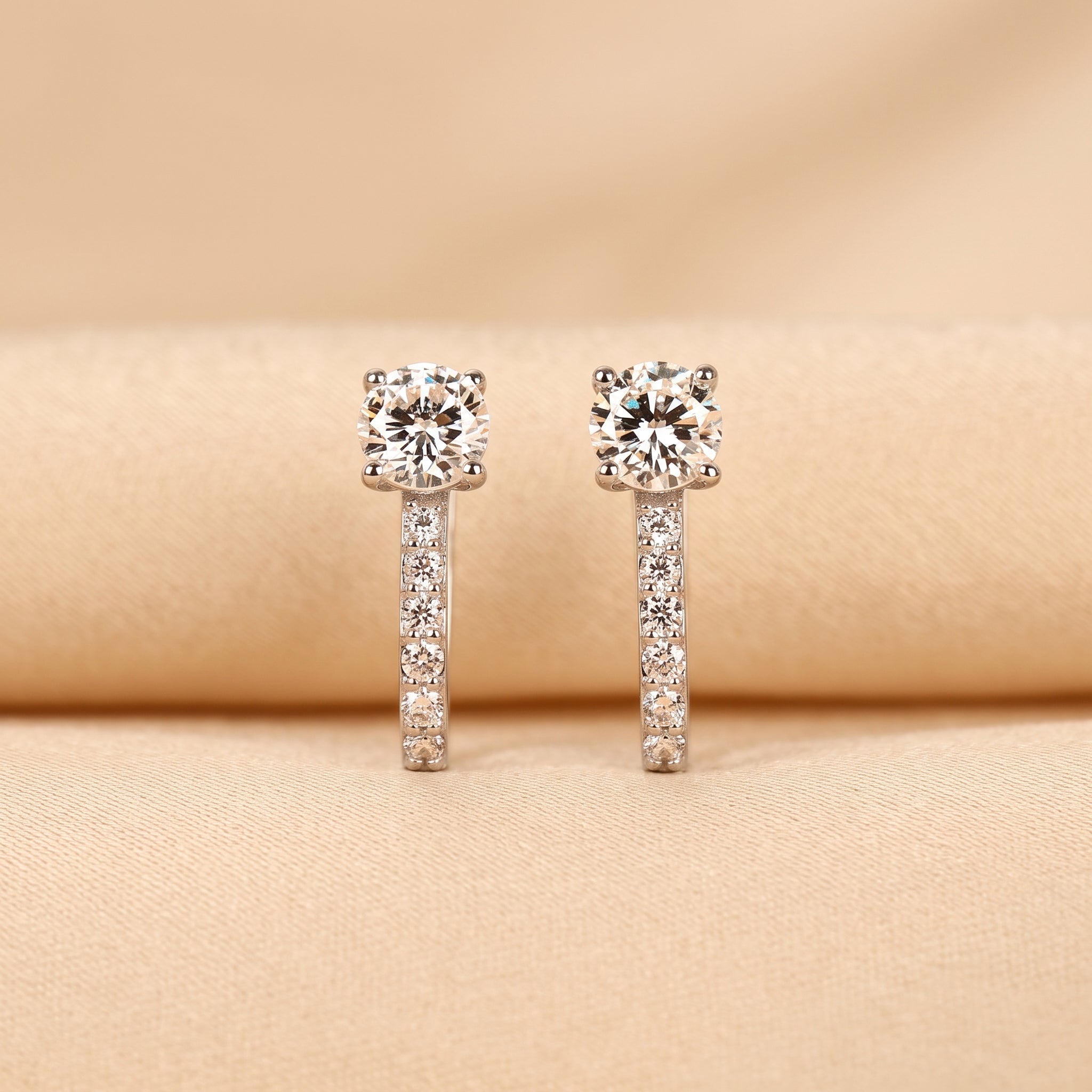 Round Lab Grown Diamond Drop Hoop Earrings in 14K White Gold 1 CTW