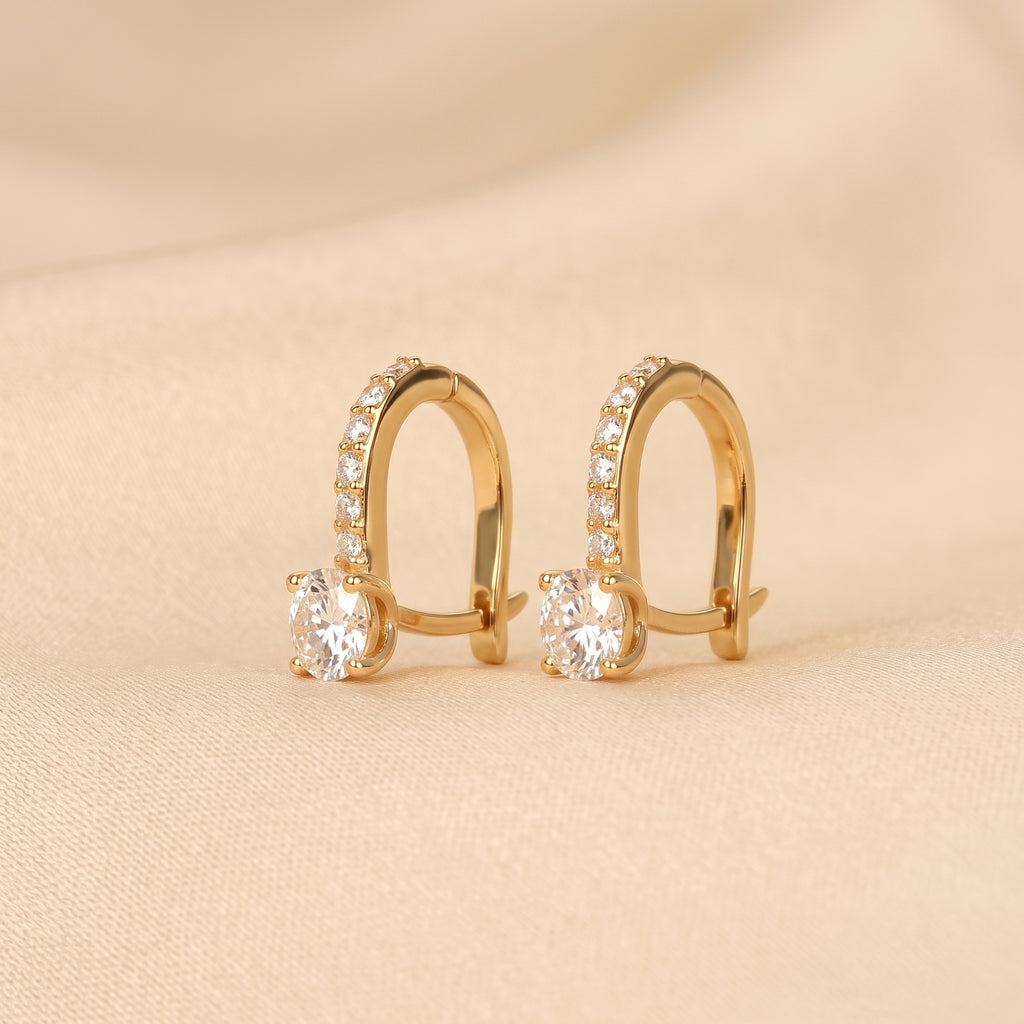 Round Lab Grown Diamond Drop Hoop Earrings in 14K Yellow Gold 1 CTW