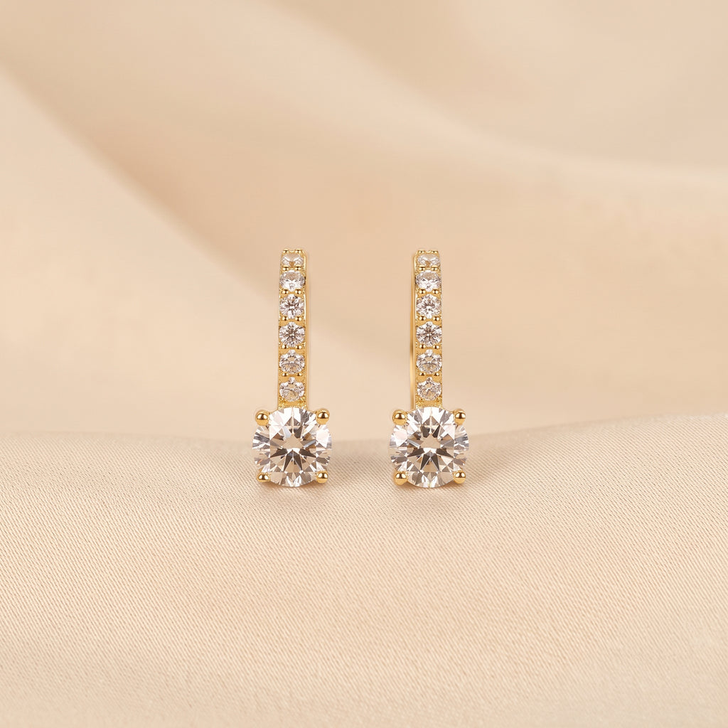 Round Lab Grown Diamond Drop Hoop Earrings in 14K Yellow Gold 1 CTW