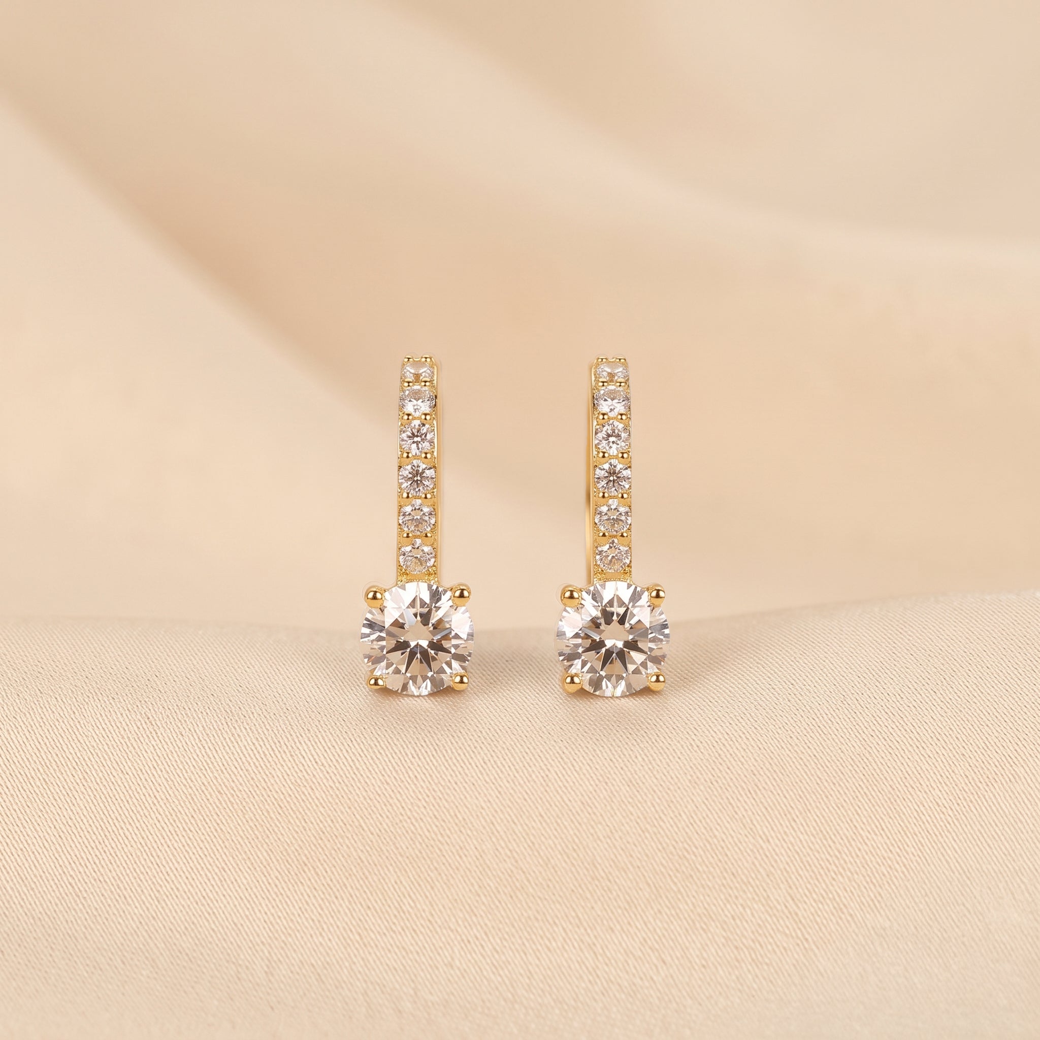 Round Lab Grown Diamond Drop Hoop Earrings in 14K Yellow Gold 1 CTW